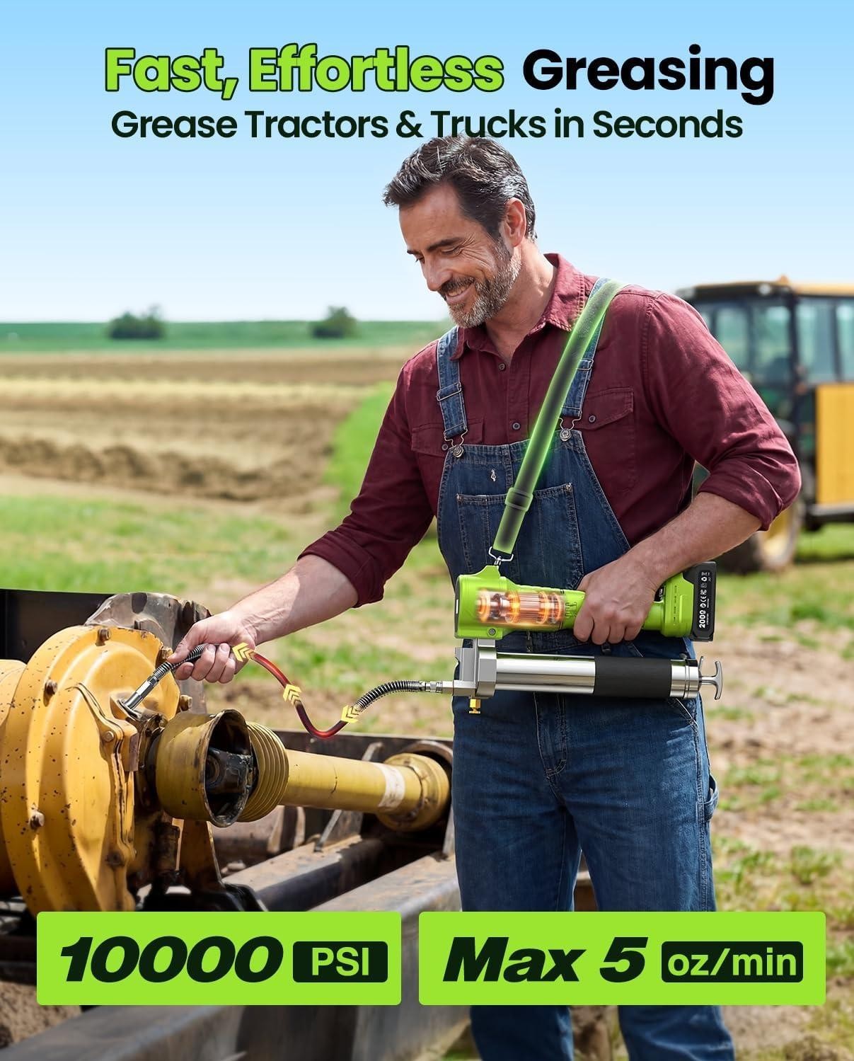 Grease with Lock-On Trigger for Effortless Greasing, Cordless Electric