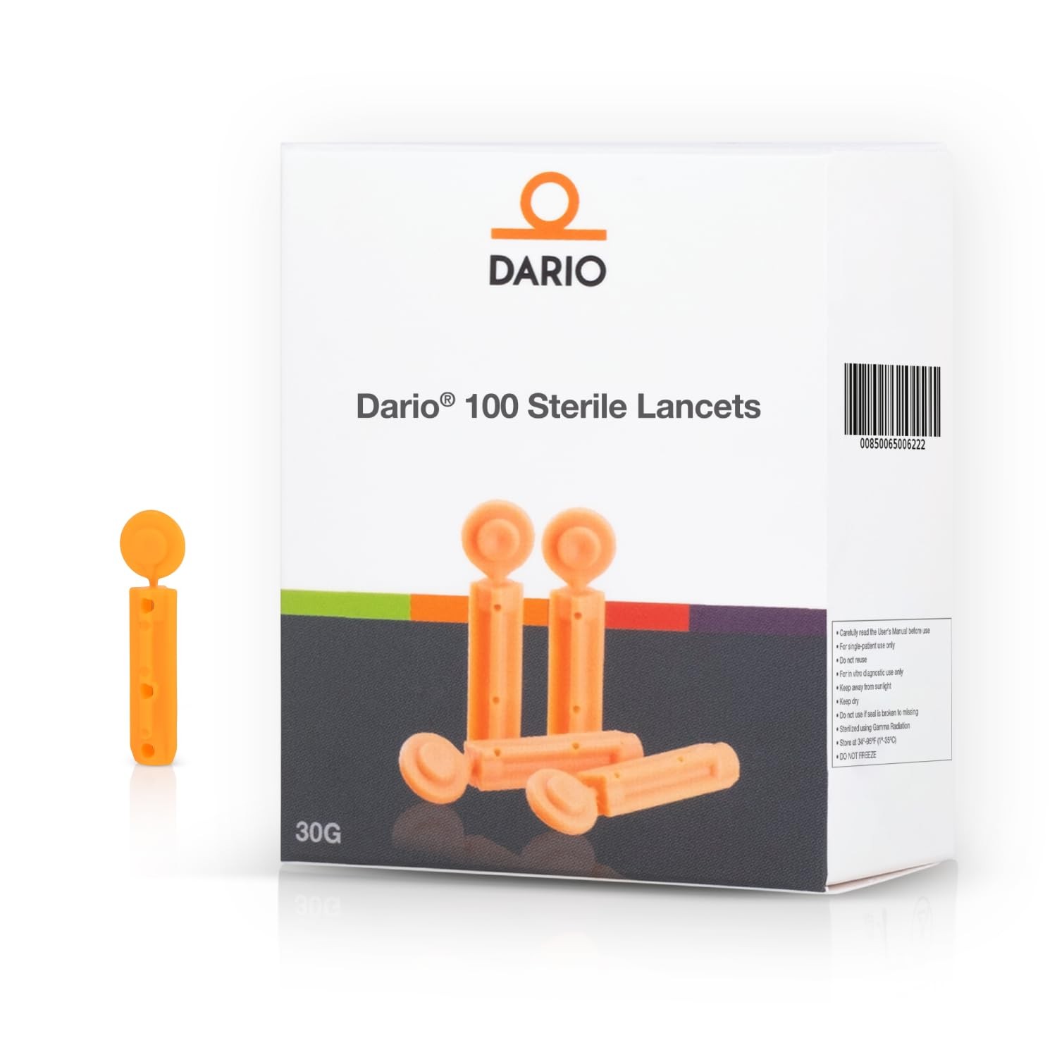 Dario 100 Sterile Lancets - Use only with Glucose Monitor (30 Gauge)