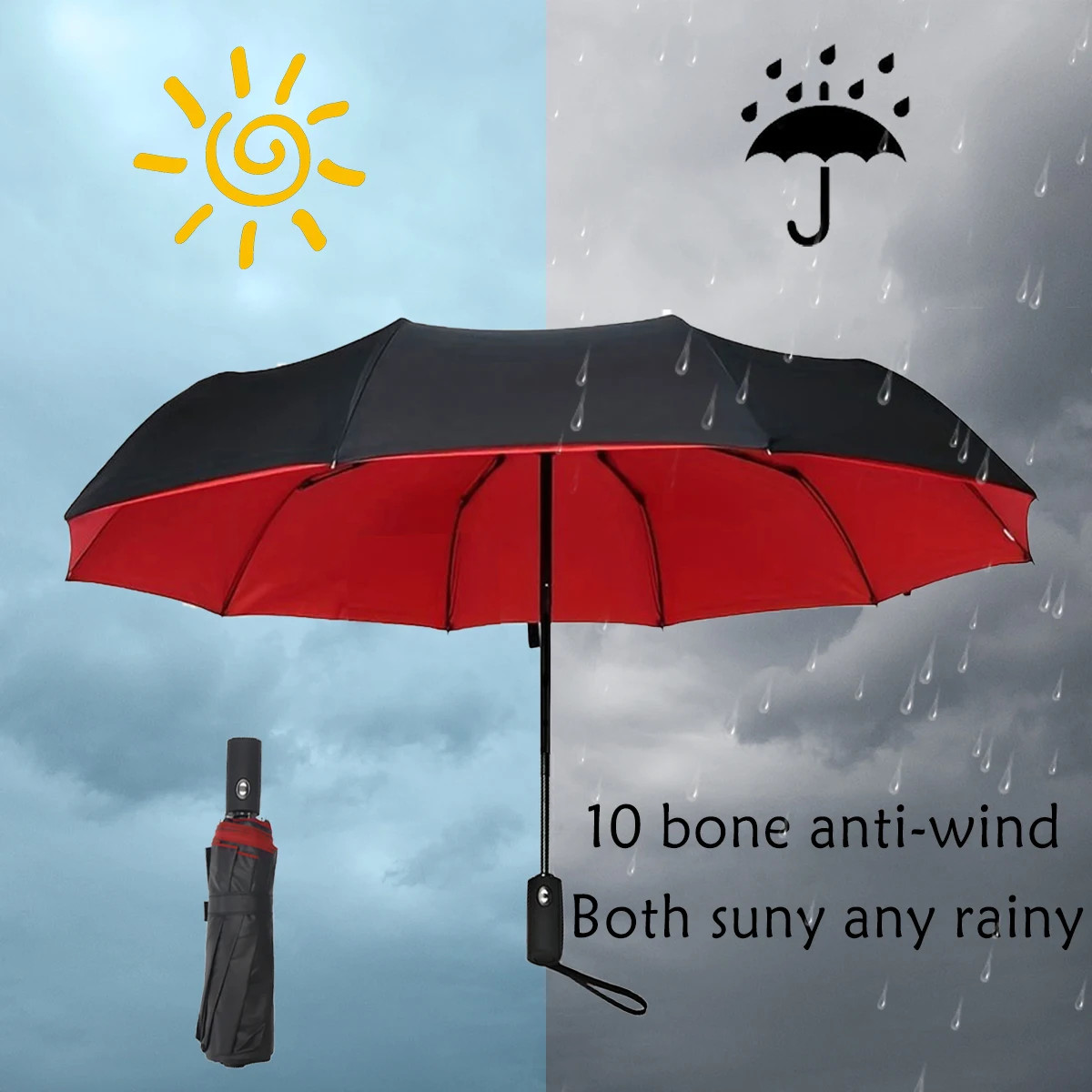 Folding Large Umbrella Extra Large Ten Bone Windproof Sun Rain Business Use