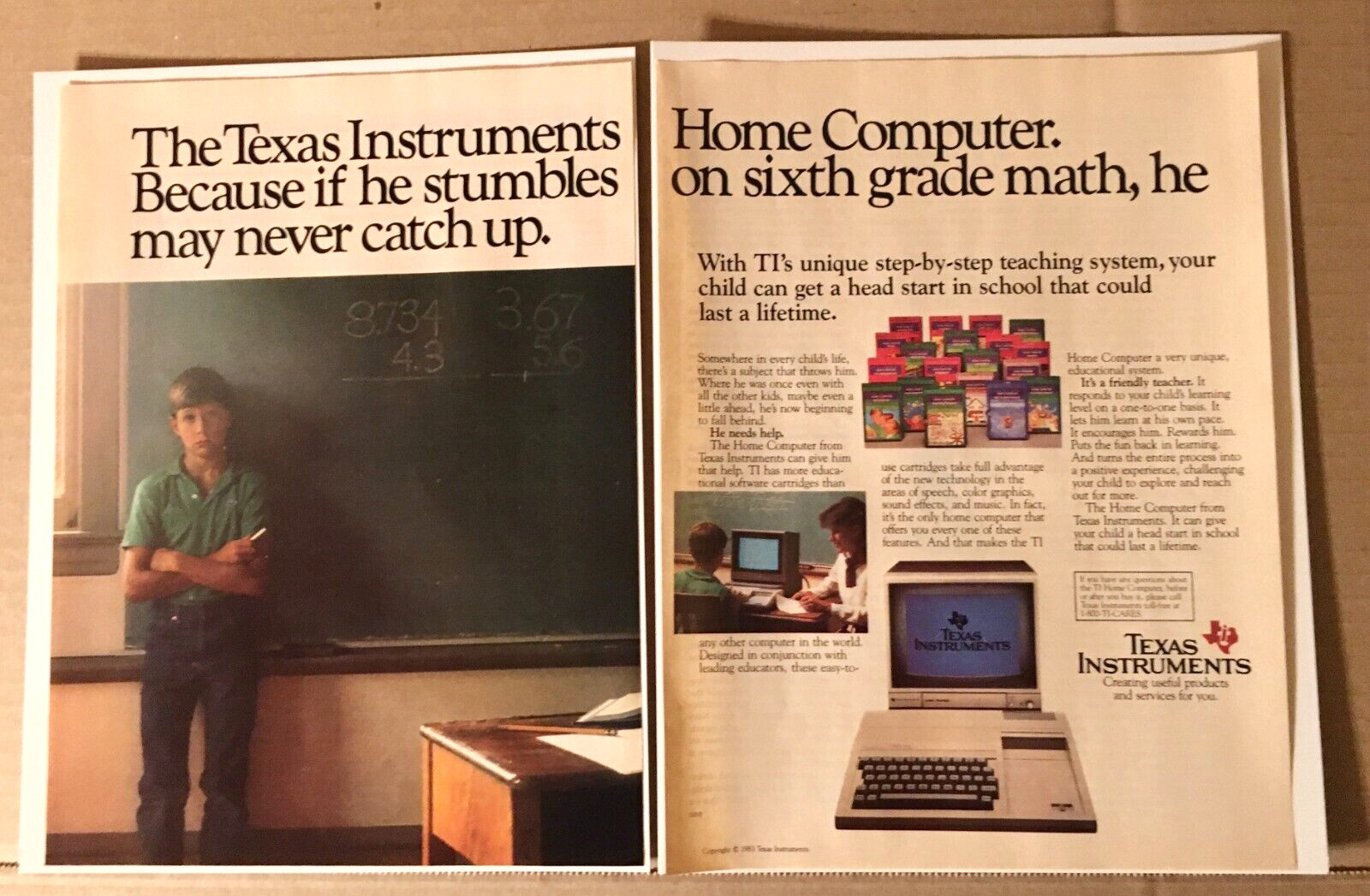 1983 Texas Instruments Home Computer TI vintage 2-page print ad advertisement