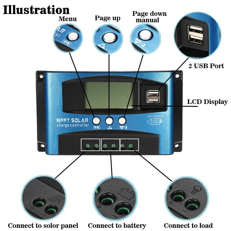 40A MPPT Solar Panel Regulator Charge Controller 12V/24V Auto Focus Tracking US