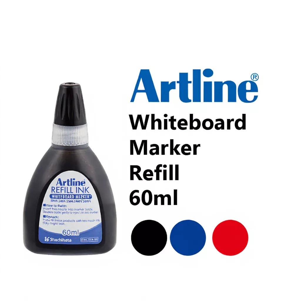 ARTLINE Whiteboard Markers Refill Ink 60ml 12 Bottles Black Blue Red Free Ship