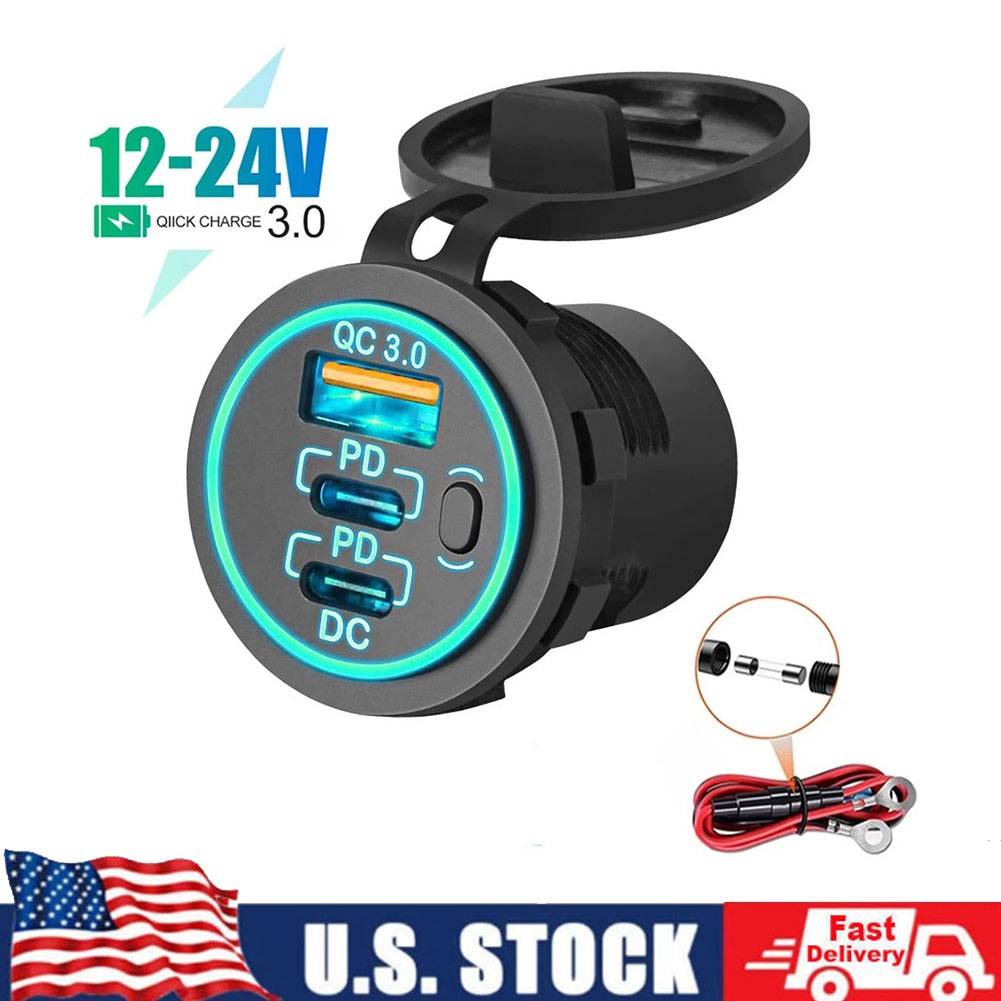 Marine USB Outlet Waterproof Dual PD 3.0 & Quick Charge 3.0 USB Charging Port