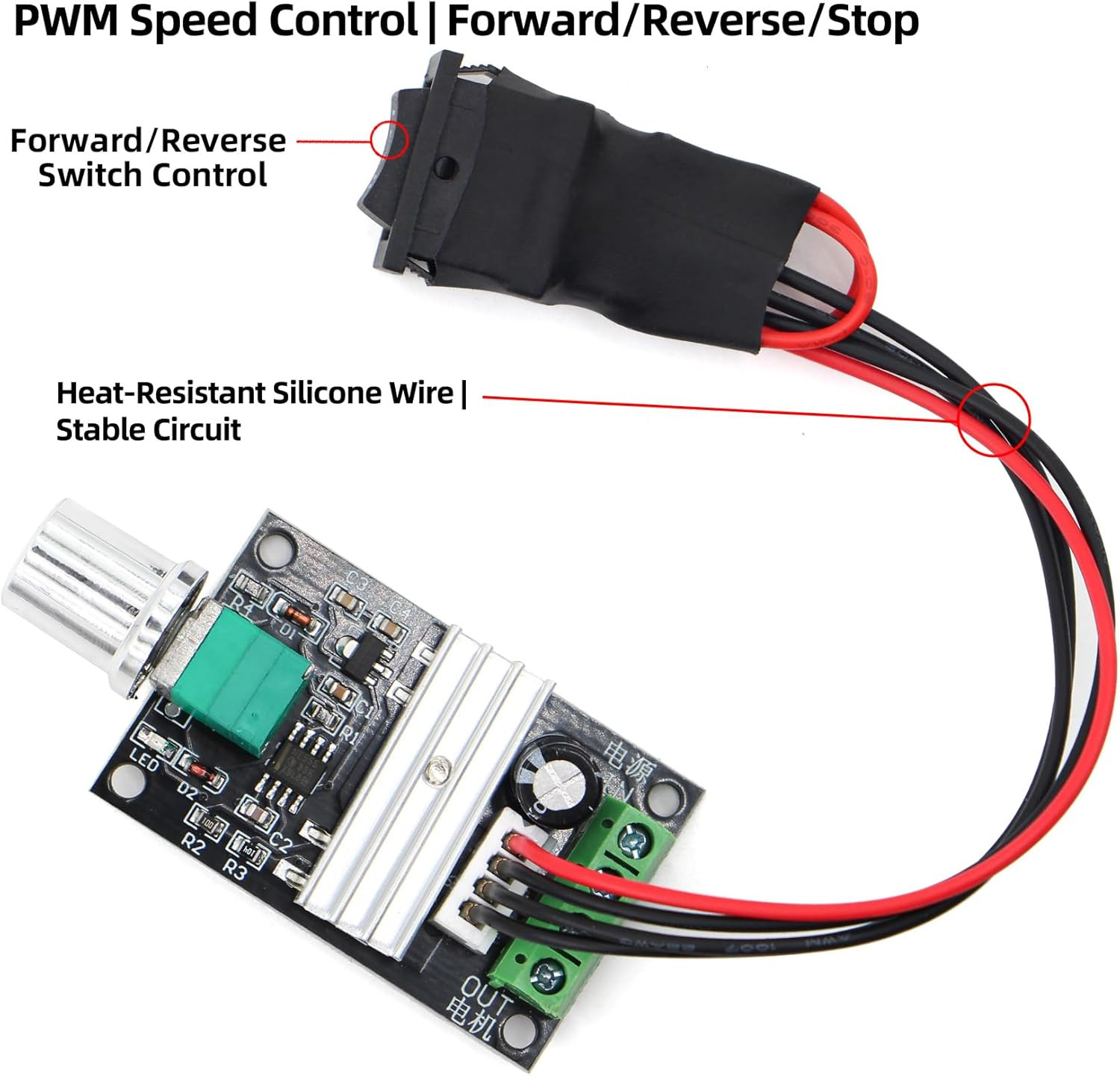 PWM DC Motor Speed Controller – 6V-28V 3A Reversible Speed Regulator with Forwar