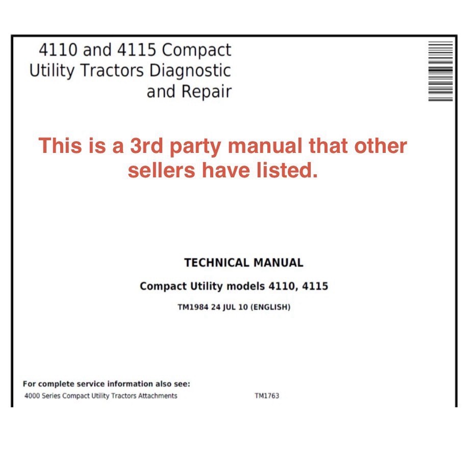 John Deere 4110 and 4115 Compact Tractor Technical Service Manual CD