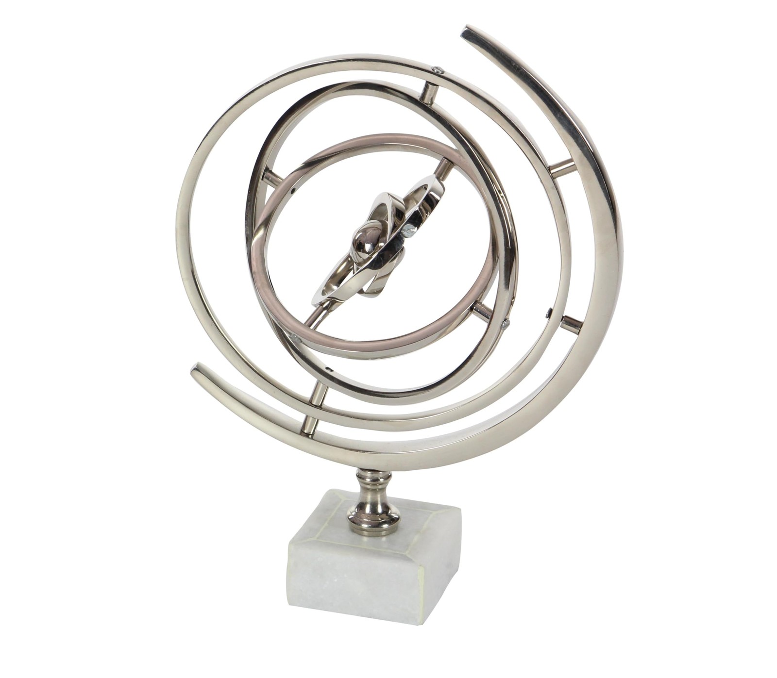 Aluminum Armillary Globe with Marble Base, 10" x 7" x 13", Silver