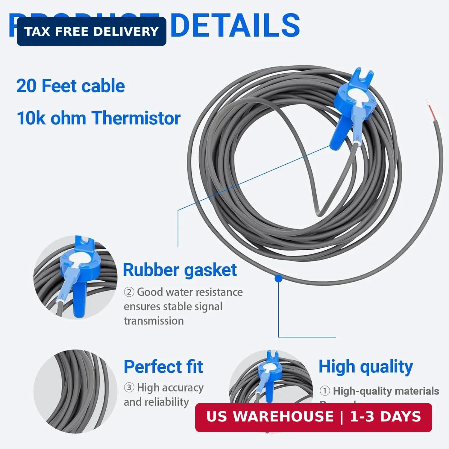 520272 Pool Temperature Sensor Thermistor, 20 Feet Cable, 2 Pack
