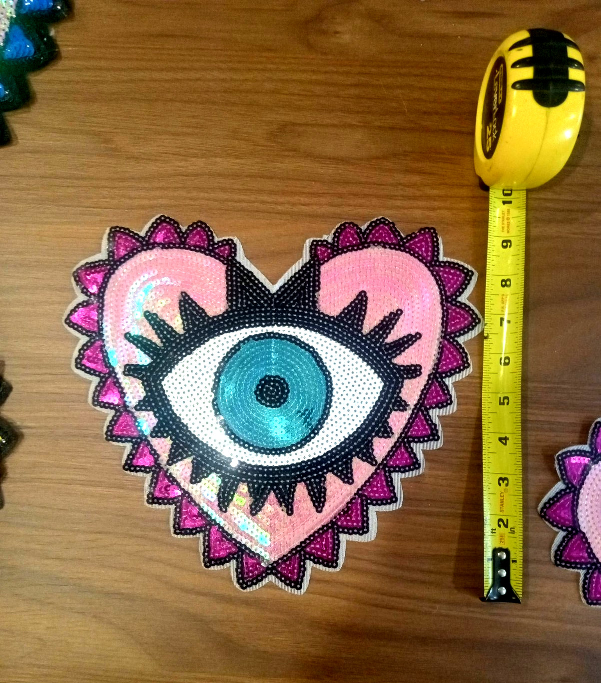 New Large 10 inch Sew On Sequined Evil Eye Heart Applique