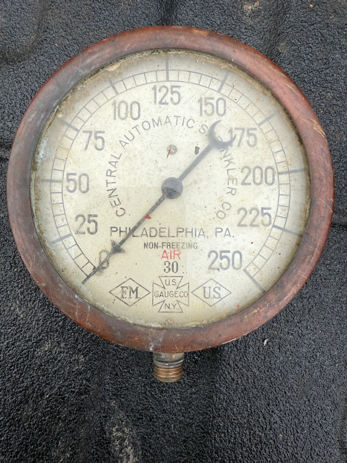 Antique Brass AIR Gauge Central Automatic 0–250 PSI U.S. Gauge Co Philadelphia