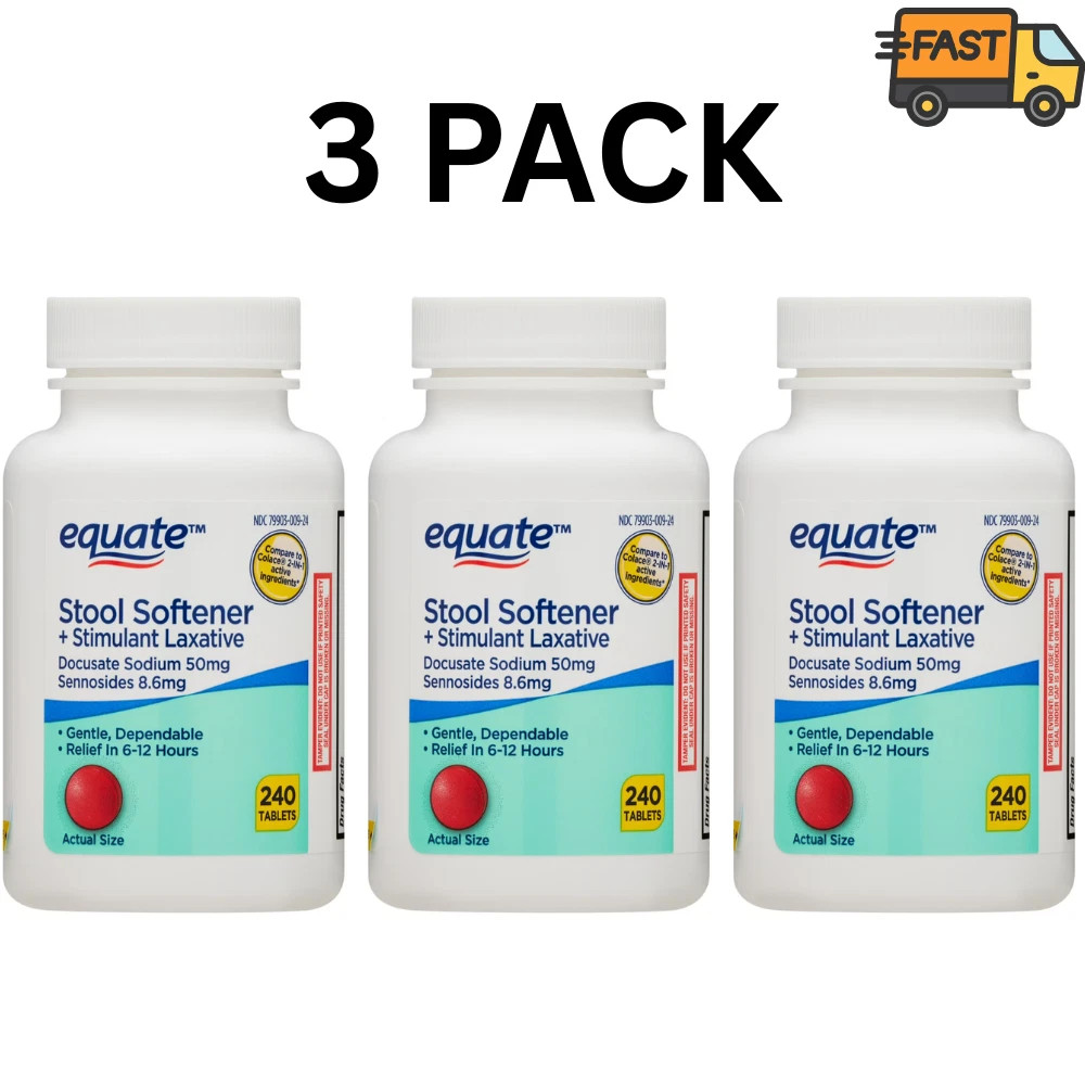 Equate Stool Softener Plus Stimulant Laxative Tablets 240 Count Pack of 3