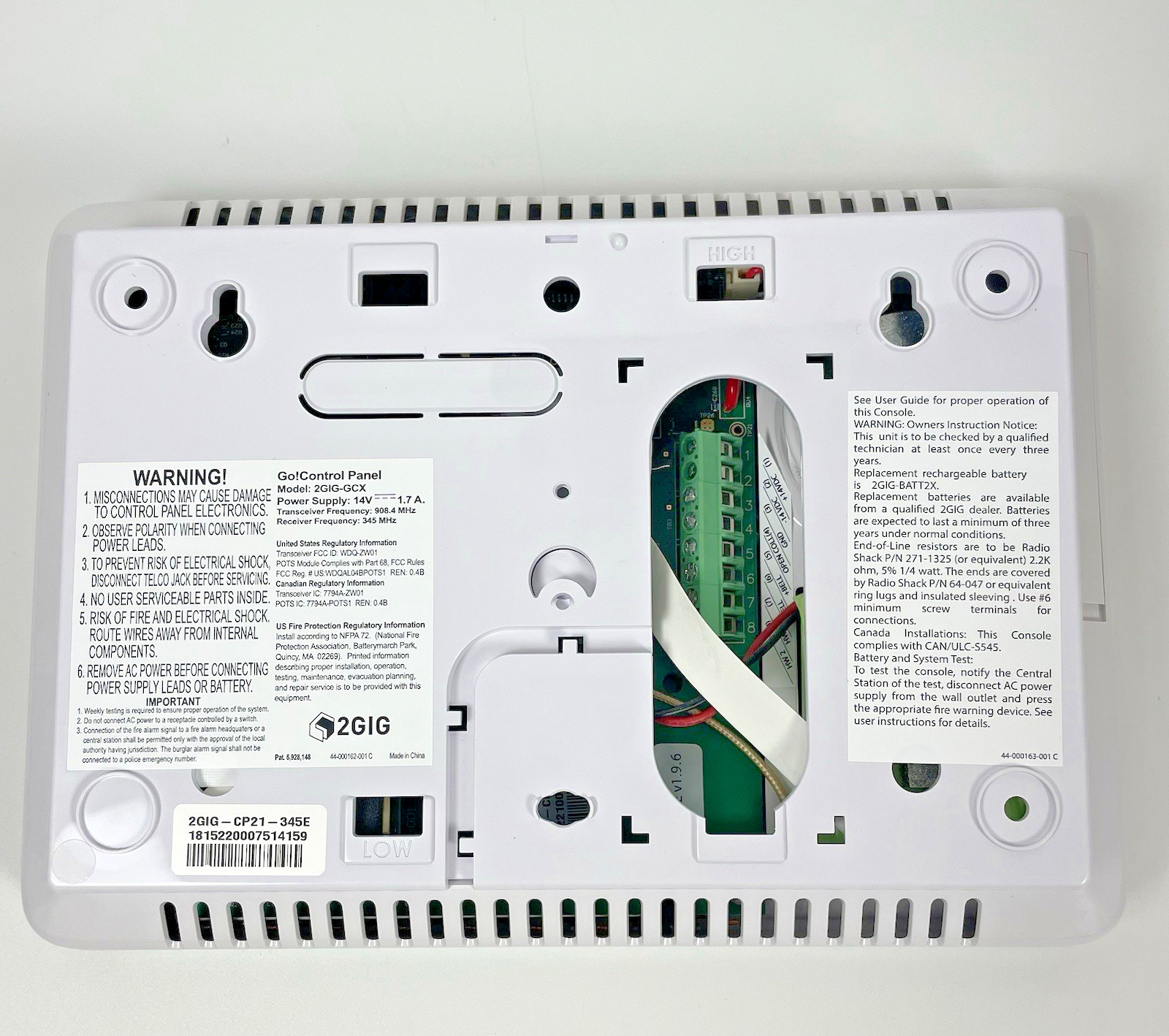 2GIG CP21-345E Vivint GC2 Panel w Sealed Verizon LTE Module Untested