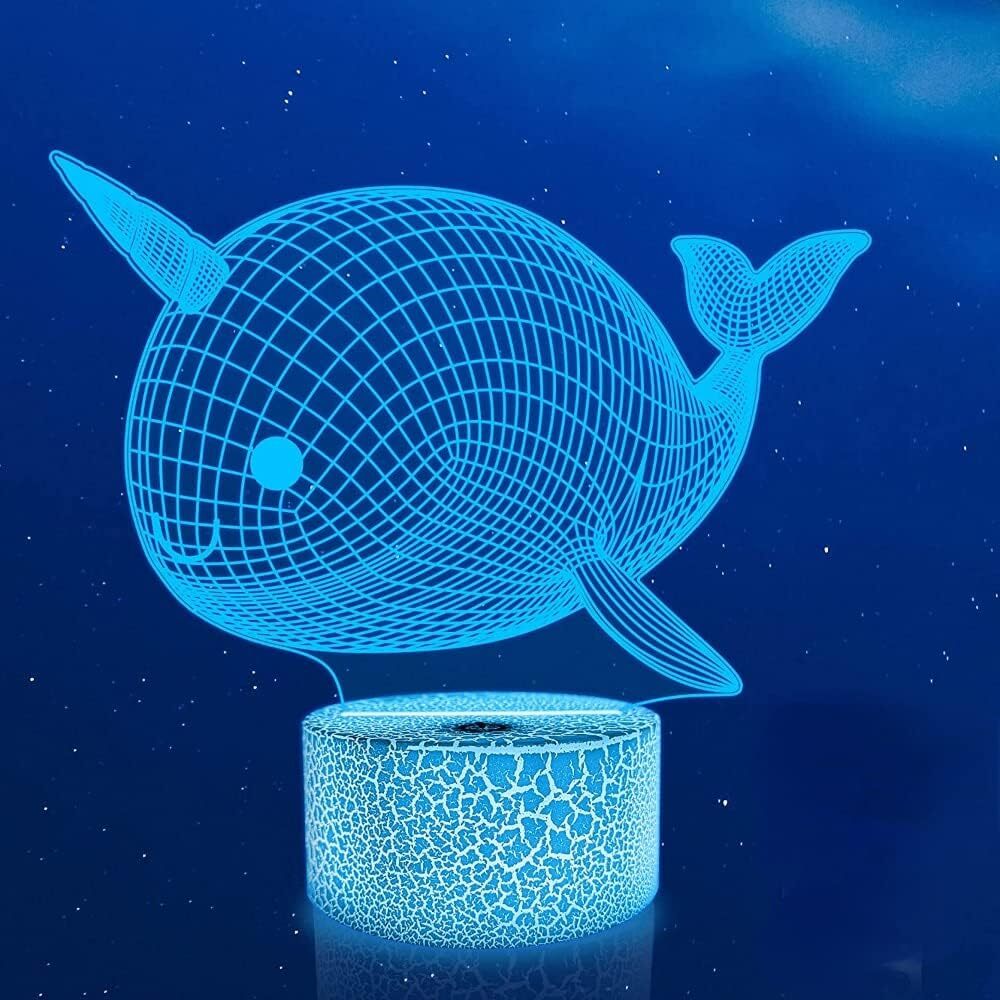 Narwhal 3D Lamp Night Light Unicorn Whale 16 Colors Changing 3D Illusion Lamp