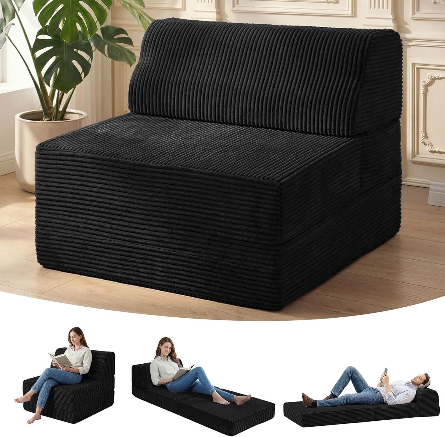 Folding Sofa Bed W/ Pillow Memory Foam Fold Out Chair Bed Convertible Sleeper