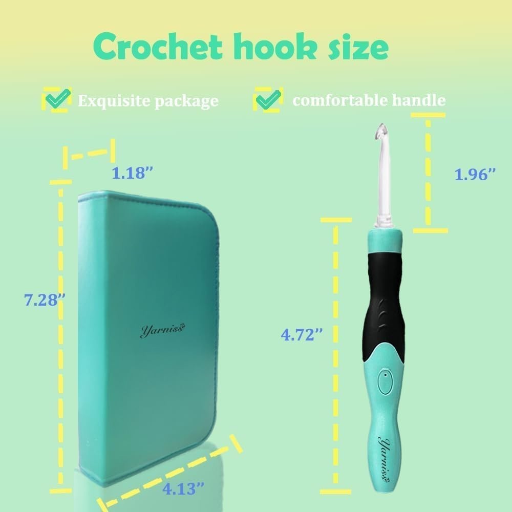 Compact Light-Up Crochet Hook Set: 17 Sizes (2.5mm-14mm) for Easy Crafting