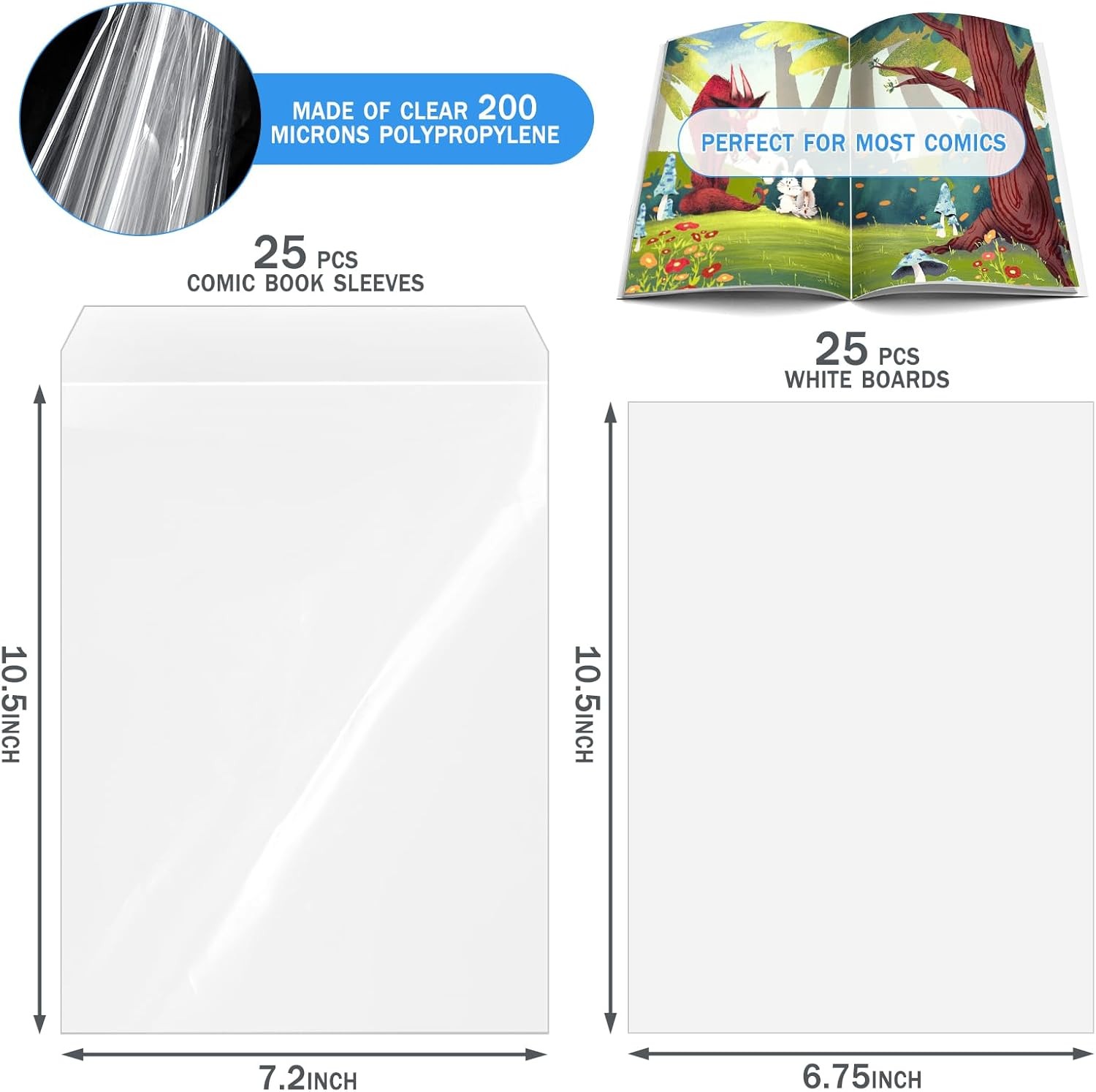 25 Sets Current Size Comic Book Bags & Boards Reusable Transparent Comic Book