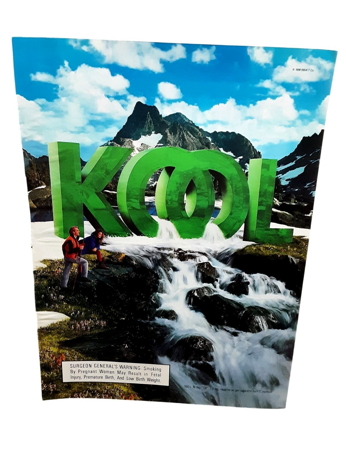 1996 KOOL Cigarettes Waterfall Mountain Landscape Outdoor Print Ad