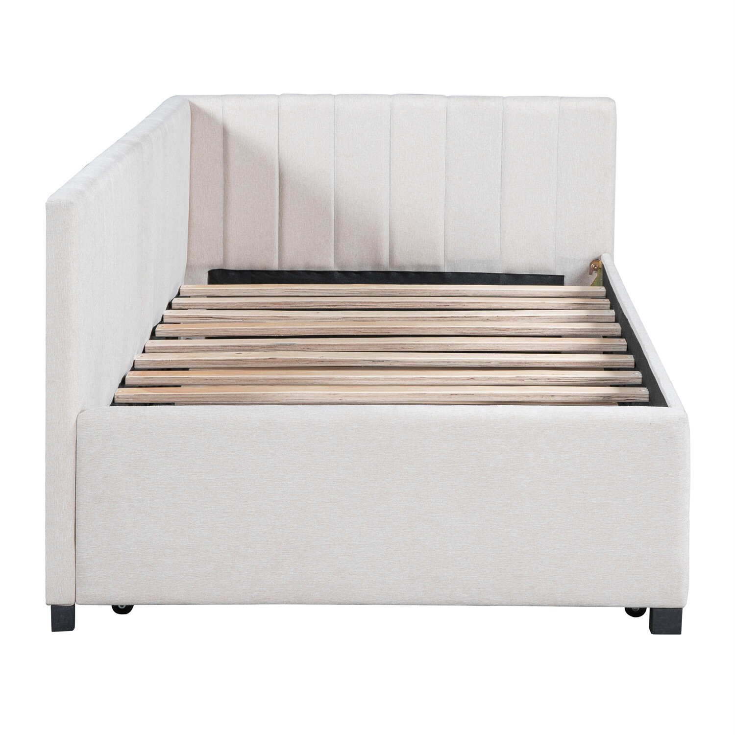 Twin Size Daybed with Pull-Out Trundle Linen Upholstered Bed Frame Sofa Bed US