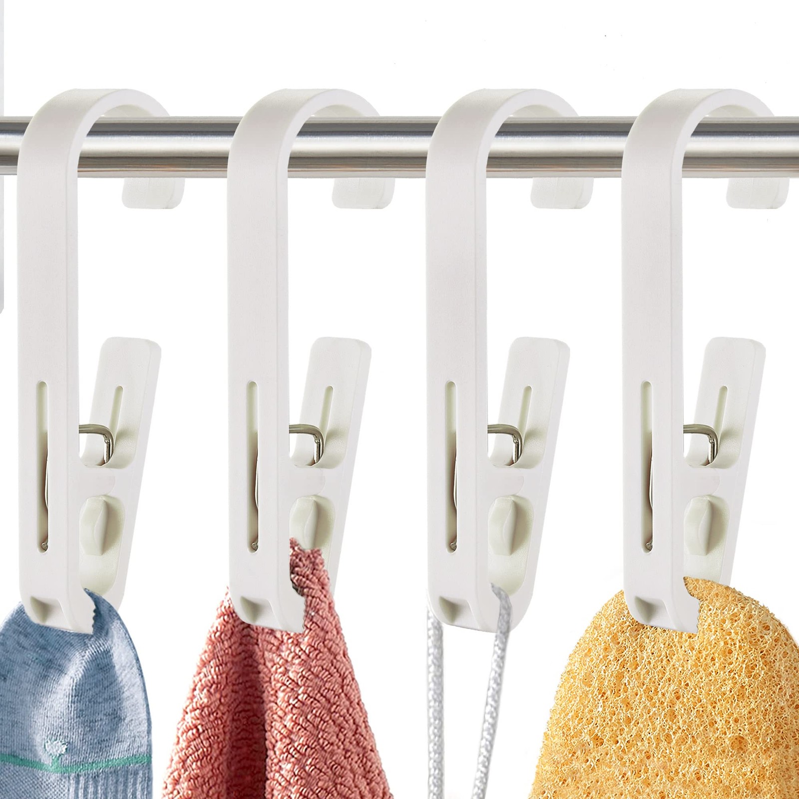 4 PCS White Laundry Hooks Clips Hanger Closet Organizer Clamps Boot Socks