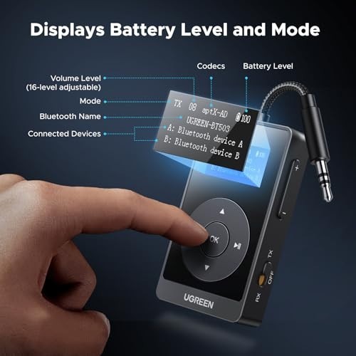 Bluetooth Transmitter Receiver 5.3 AptX Adaptive for Airplane TV Wireless