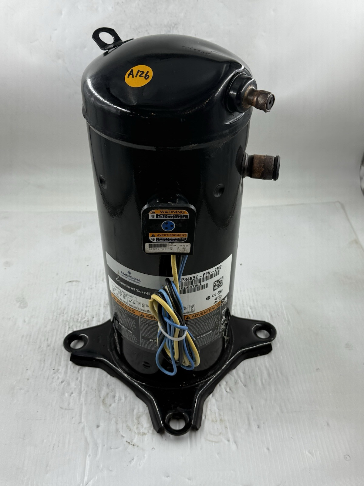 Emerson Copeland Scroll Compressor ZP34K5E-PFV-7M2 1.5HP 208-230V 1Ph 60Hz #A126