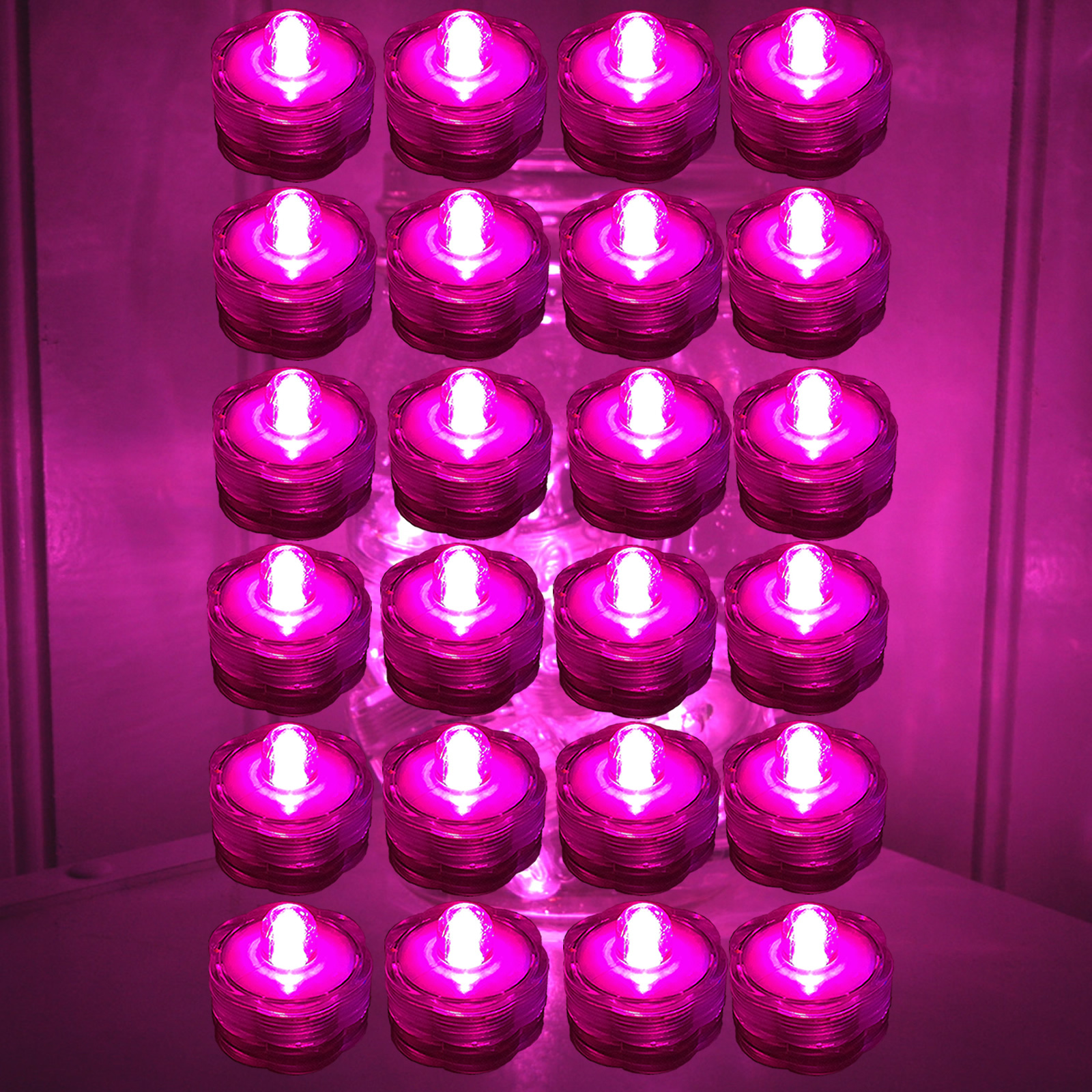 QTY 24 PINK LED Submersible Underwater Tea lights TeaLight Flameless FREE SH