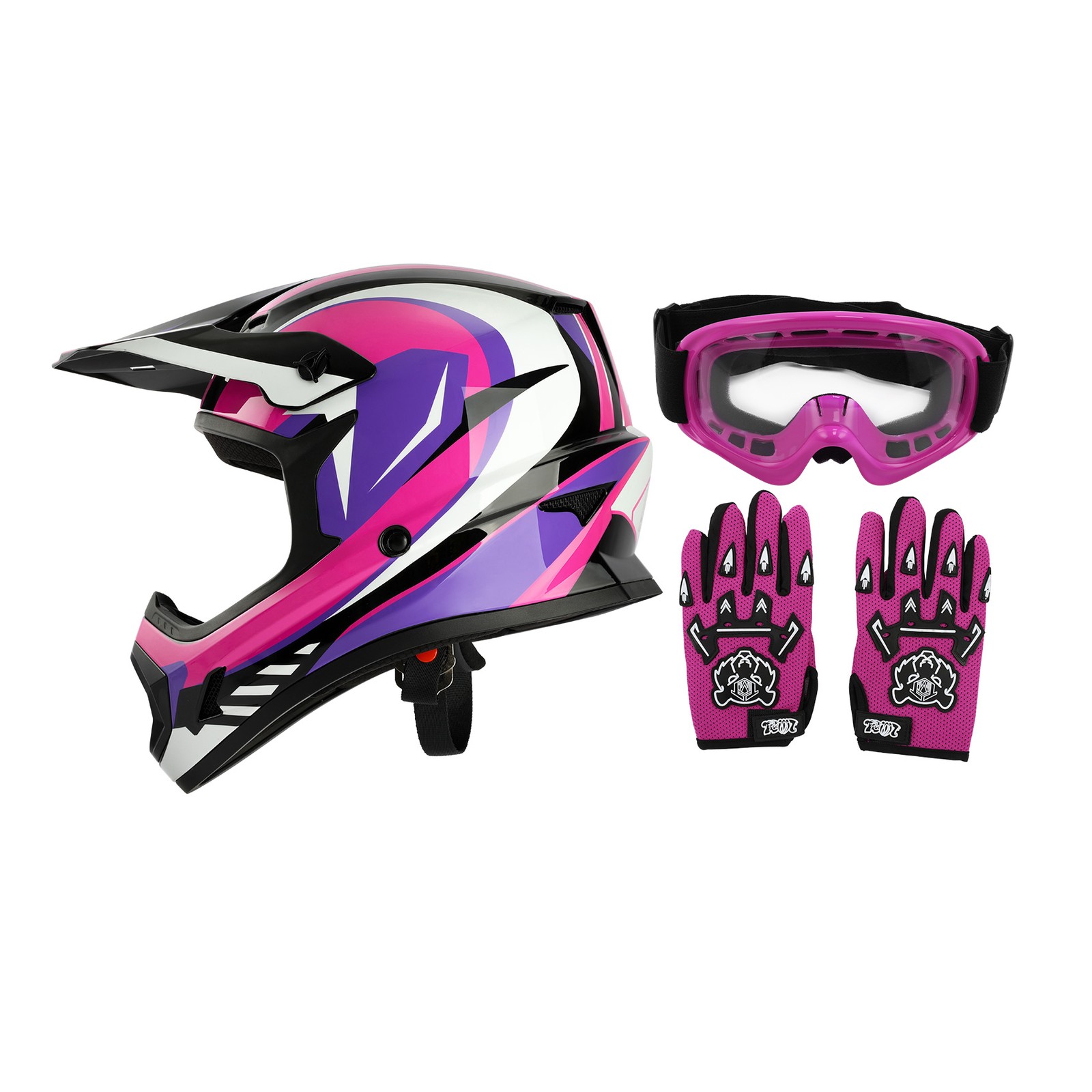 DOT Youth Helmet Goggles Gloves Girls Boys Dirt Bike ATV UTV Motocross S M L XL