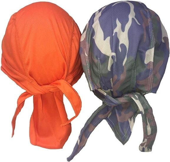 Moisture Wicking Lot  2 Blaze Orange Jungle Camo Headwrap Hunter Durag Cap Hat