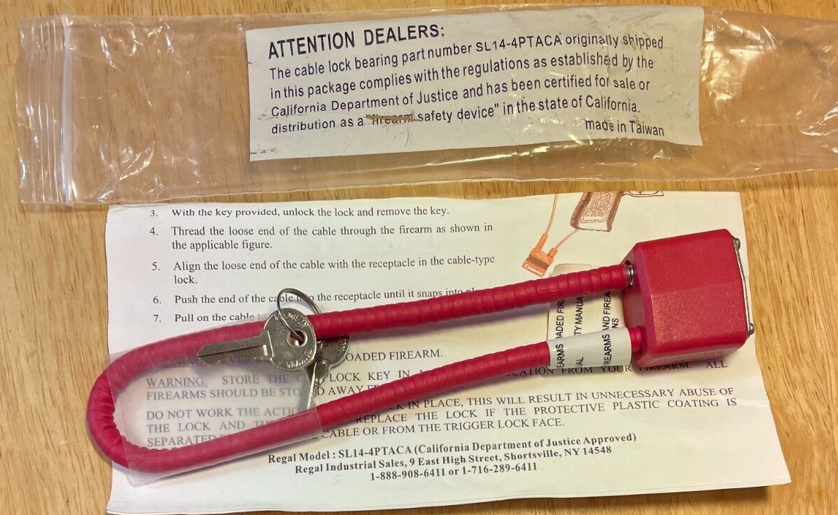 Regal SL14-4PTACA 12-02 Red Cable Gun Lock w/ Key Bullet Storage Safety