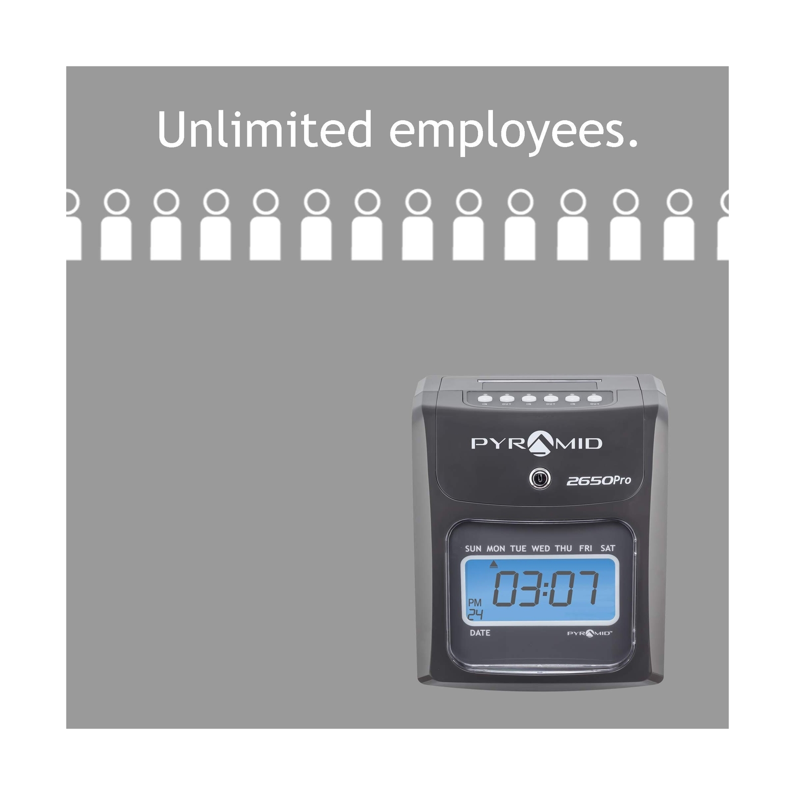 Pyramid Technologies 2650 Pro Auto Aligning Time Clock, LCD Display, Charcoal