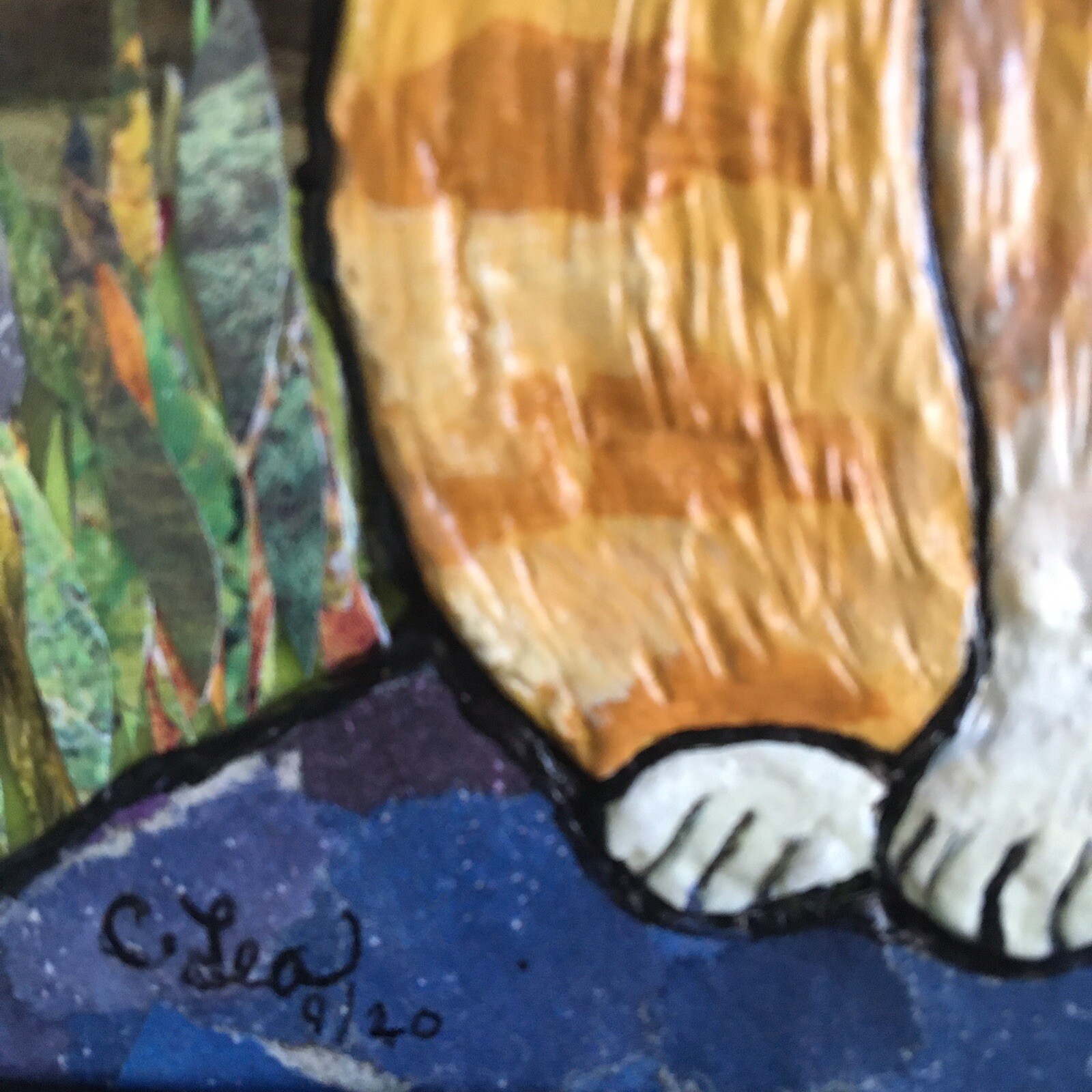 Original Orange Cat Mixed Media Signed and Framed Wall Art 14.5" x 12.5"