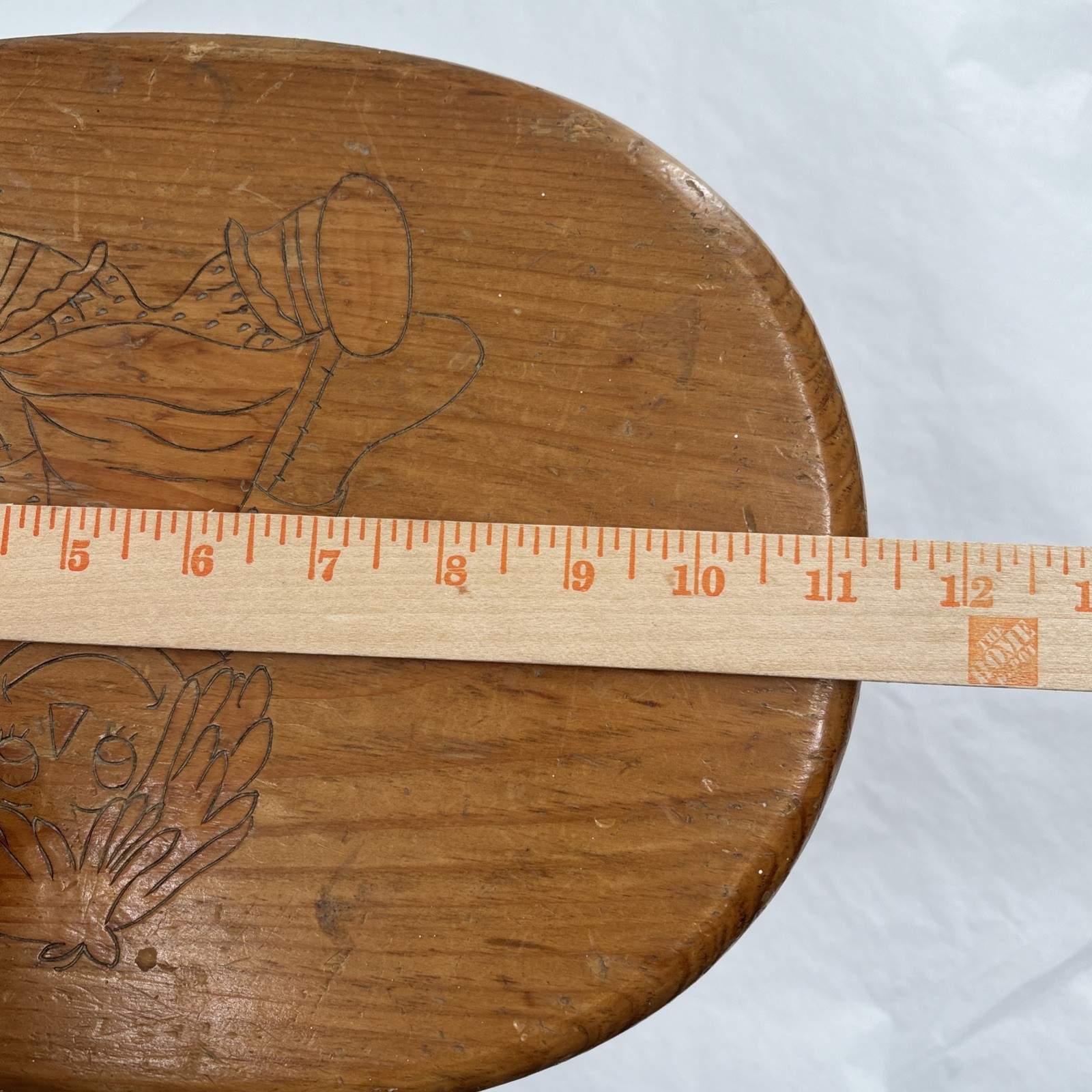 Handmade Wooden Child’s Step Stool Vintage Nursery Pyrography Raggedy Ann Chunky