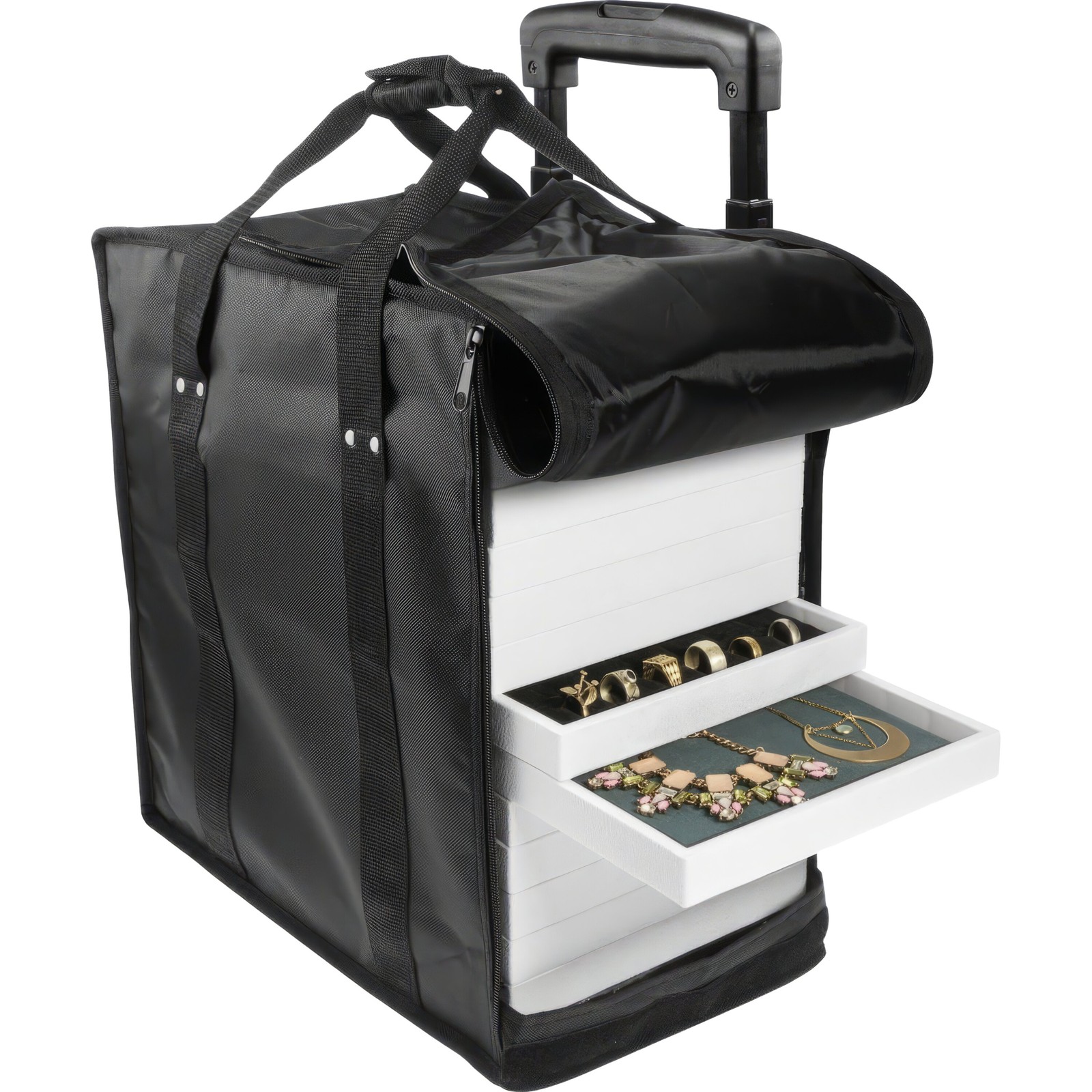 Black Trolley Case on Wheels, Holds 14Pcs/ 1" Tall Trays