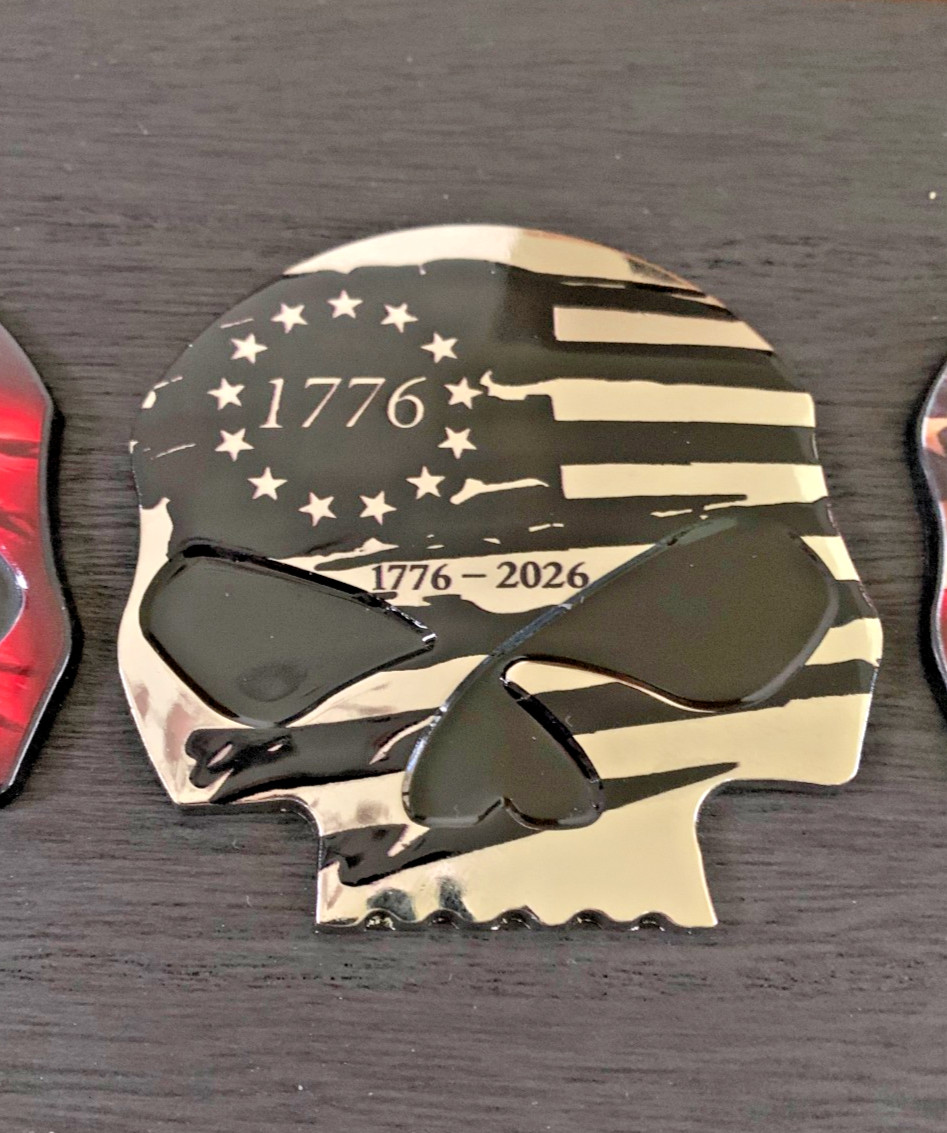 HARLEY-DAVIDSON WILLIE G. PATRIOT - 3D BADGE/EMBLEM - METAL ALLOY - U.S.A. - 3M