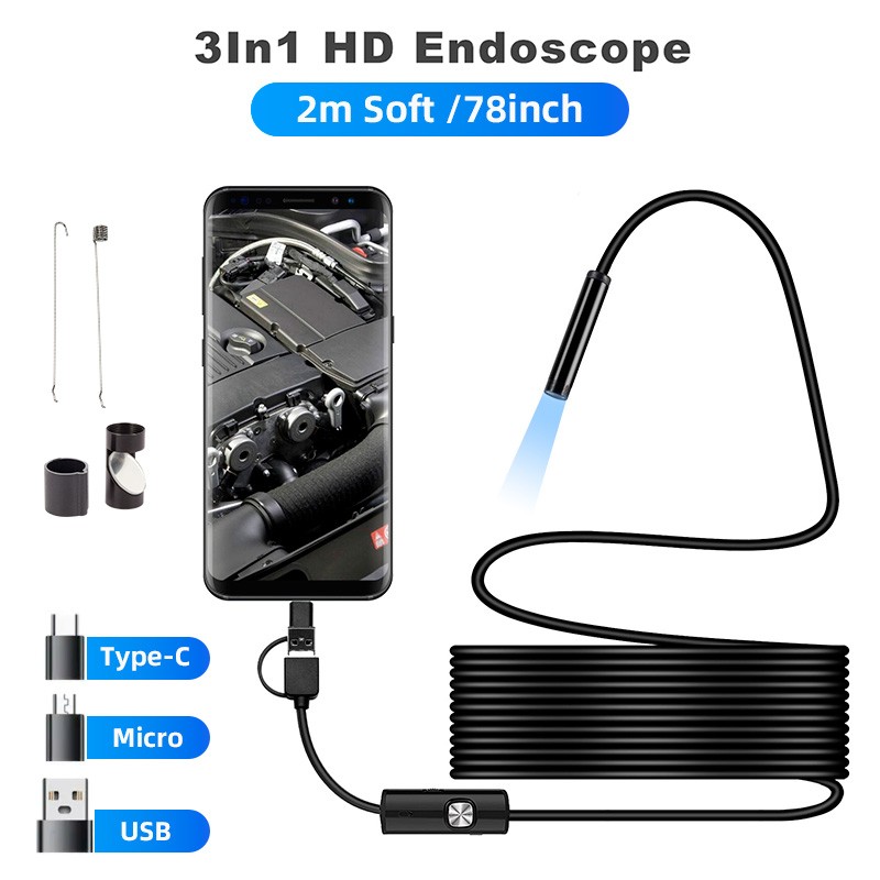 2M Endoscope Camera with Light HD Borescope Inspection Waterproof For Android