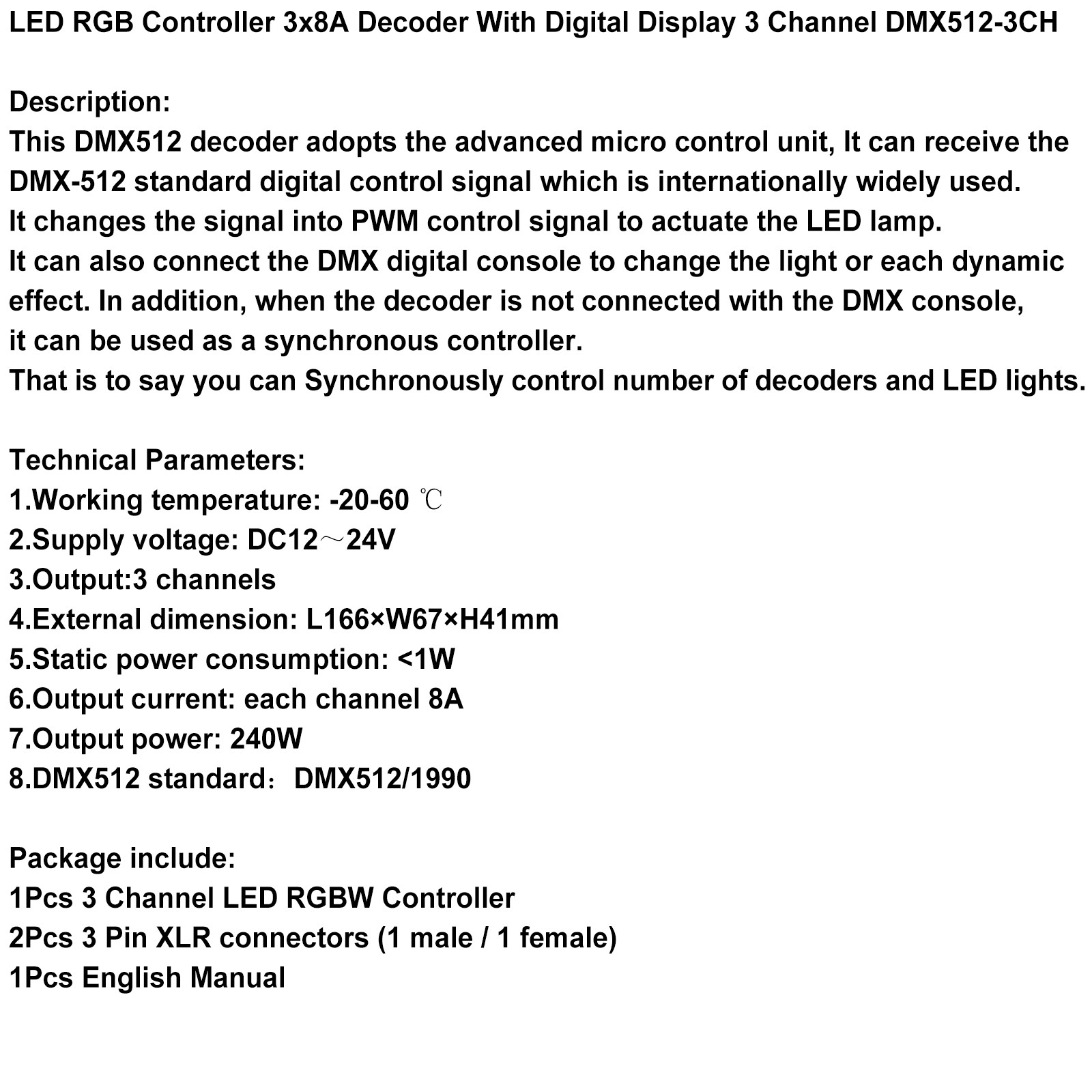 LED RGB Controller 3x8A Decoder With Digital Display 3 Channel DMX512-3CH #8
