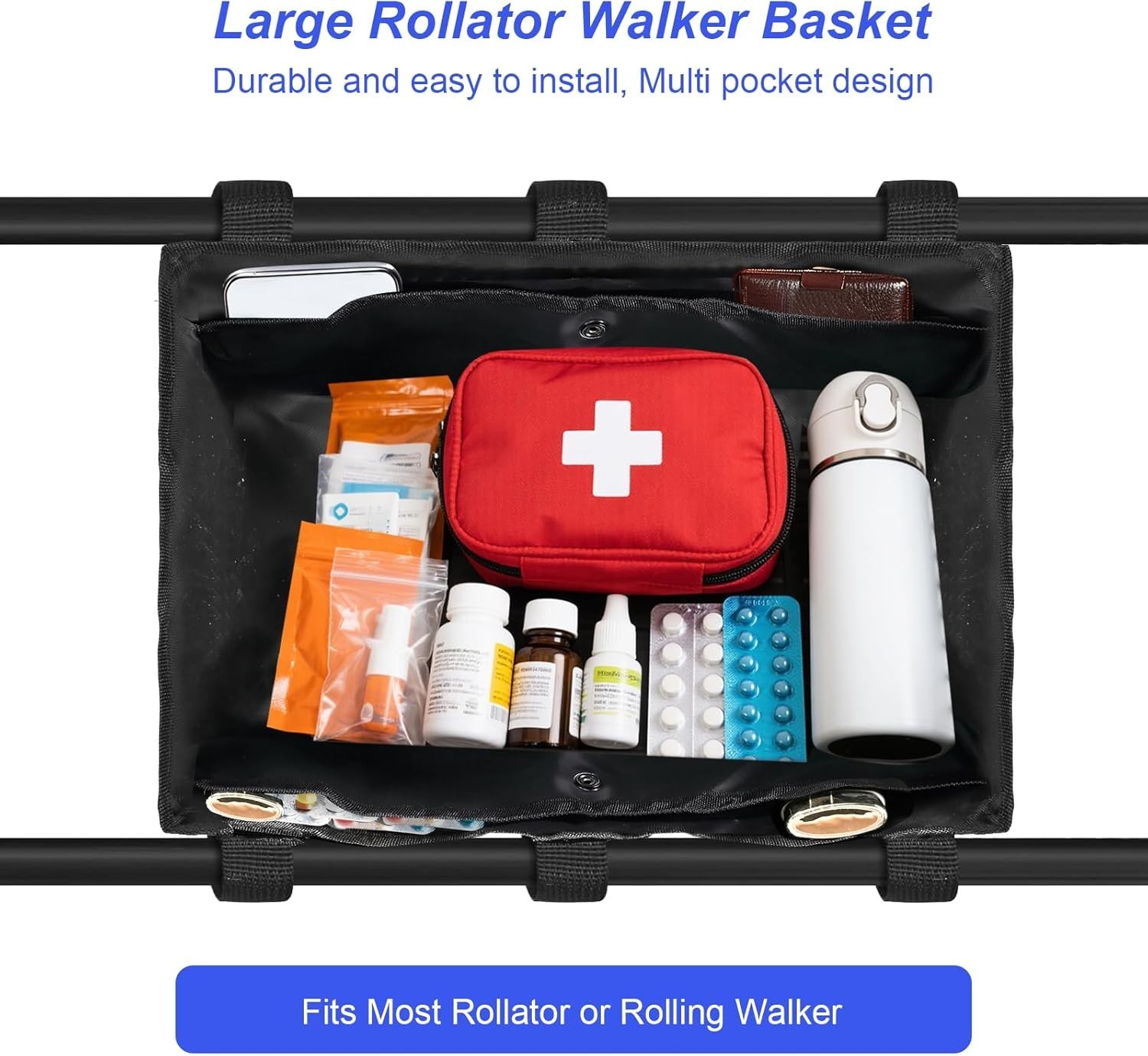 Under Seat Rollator Bag, Walker Basket, Storage for Essentials