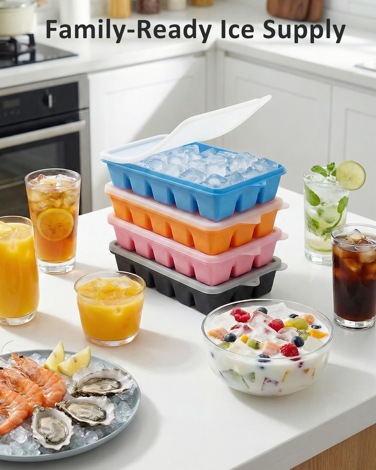 Silicone Ice Cube Trays with Lid, 2 Pack Ice Cube Molds, Easy Release Ice Cube