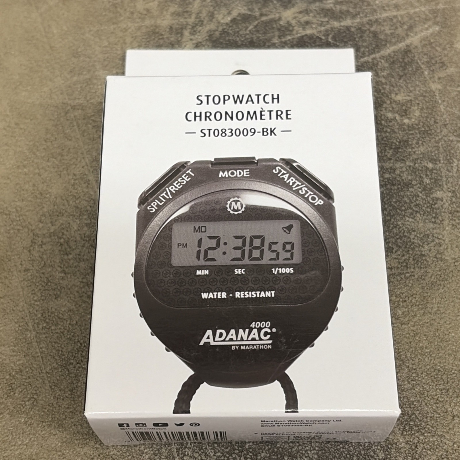 Adanac 4000 Digital Stopwatch By Marathon Water-Resistant With Split/Reset Start