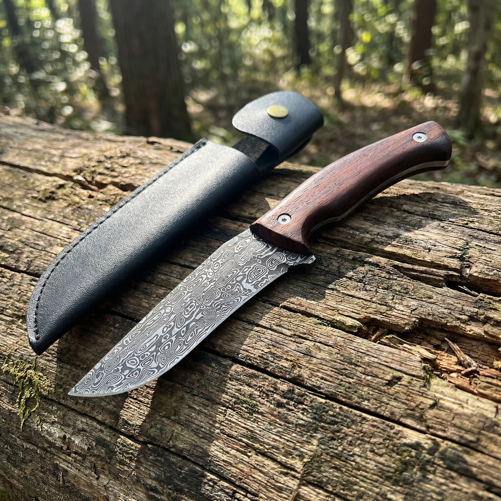 Vintage Damascus pattern Knife - 5cr steel material, Rosewood Handle
