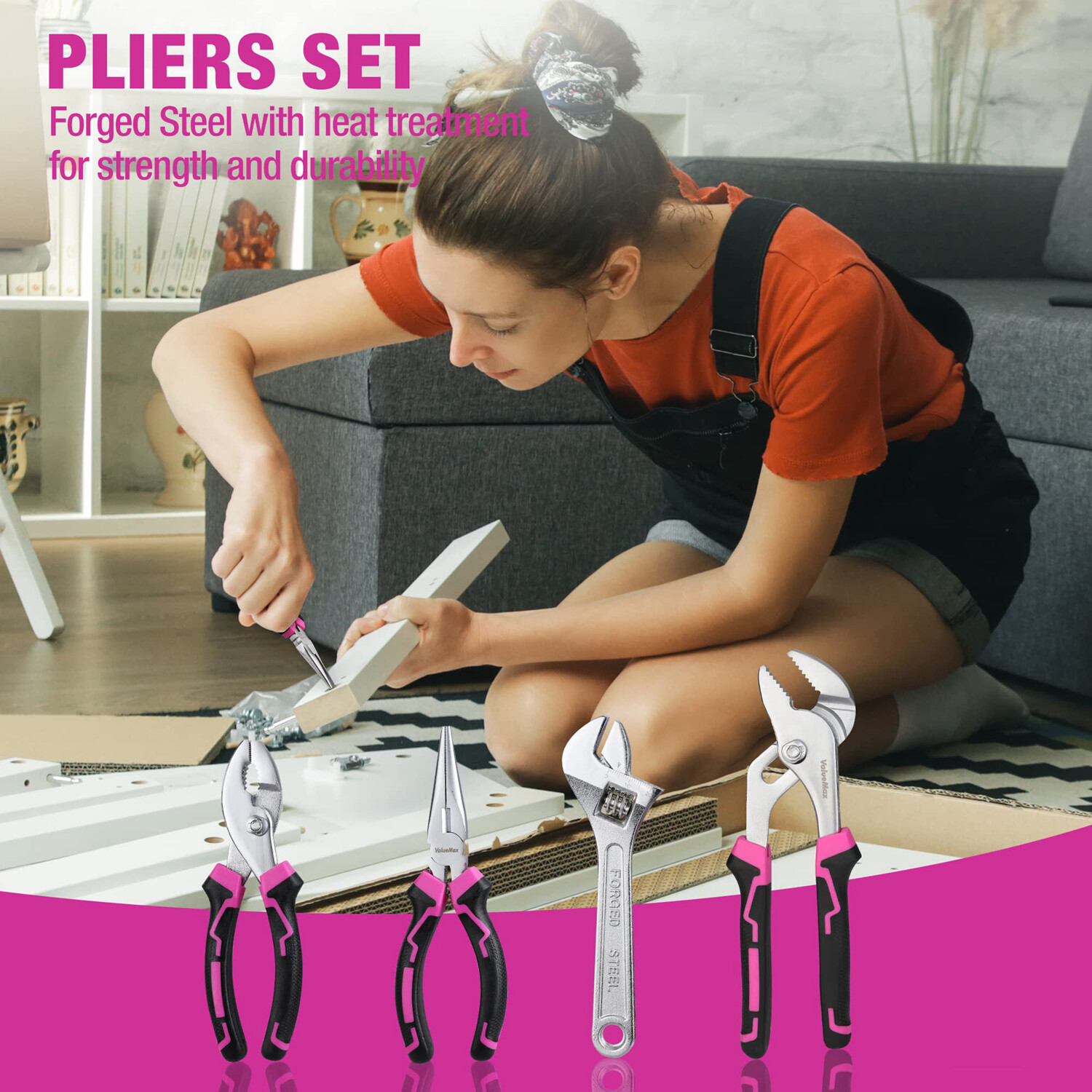 ValueMax 238PC Pink Tool Set Home Tool Kit 20V Cordless Drill Tool Set Drill Set