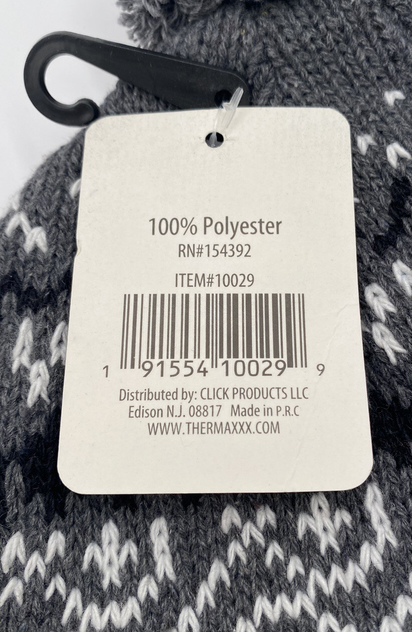 Thermaxxx Fleece Lined Gray Black & White Knit Beanie Hat