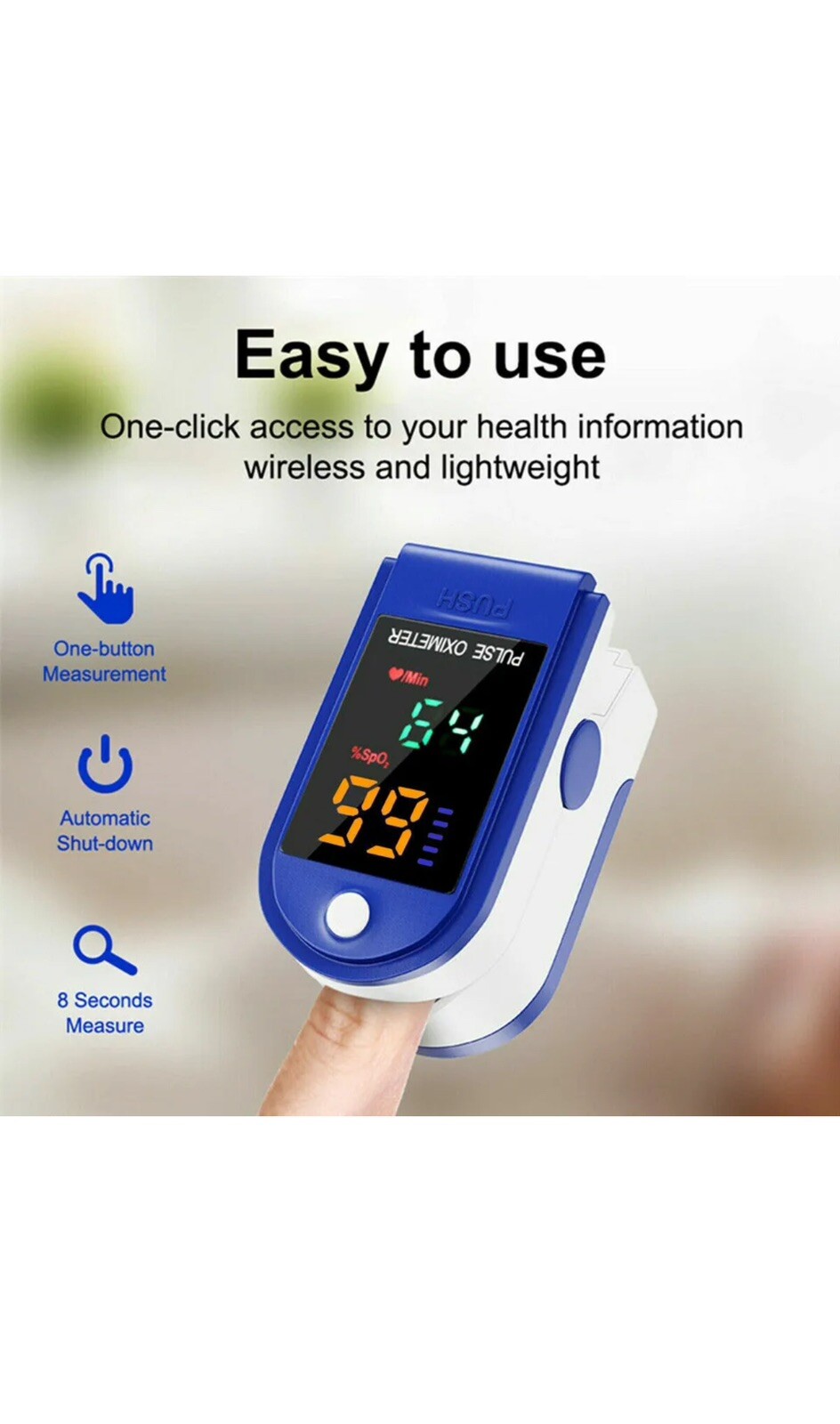 Finger Tip Pulse Oximeter Meter SpO2 Oxygen Saturation rate Heart Blood Monitor