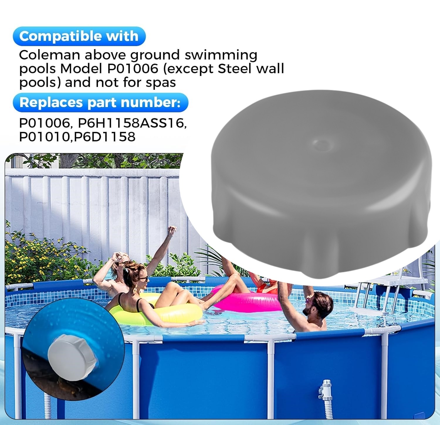 1 PCS Pool Gray Plastic Replace Drain Valve Cap For Coleman Pools P01010,P6D1158