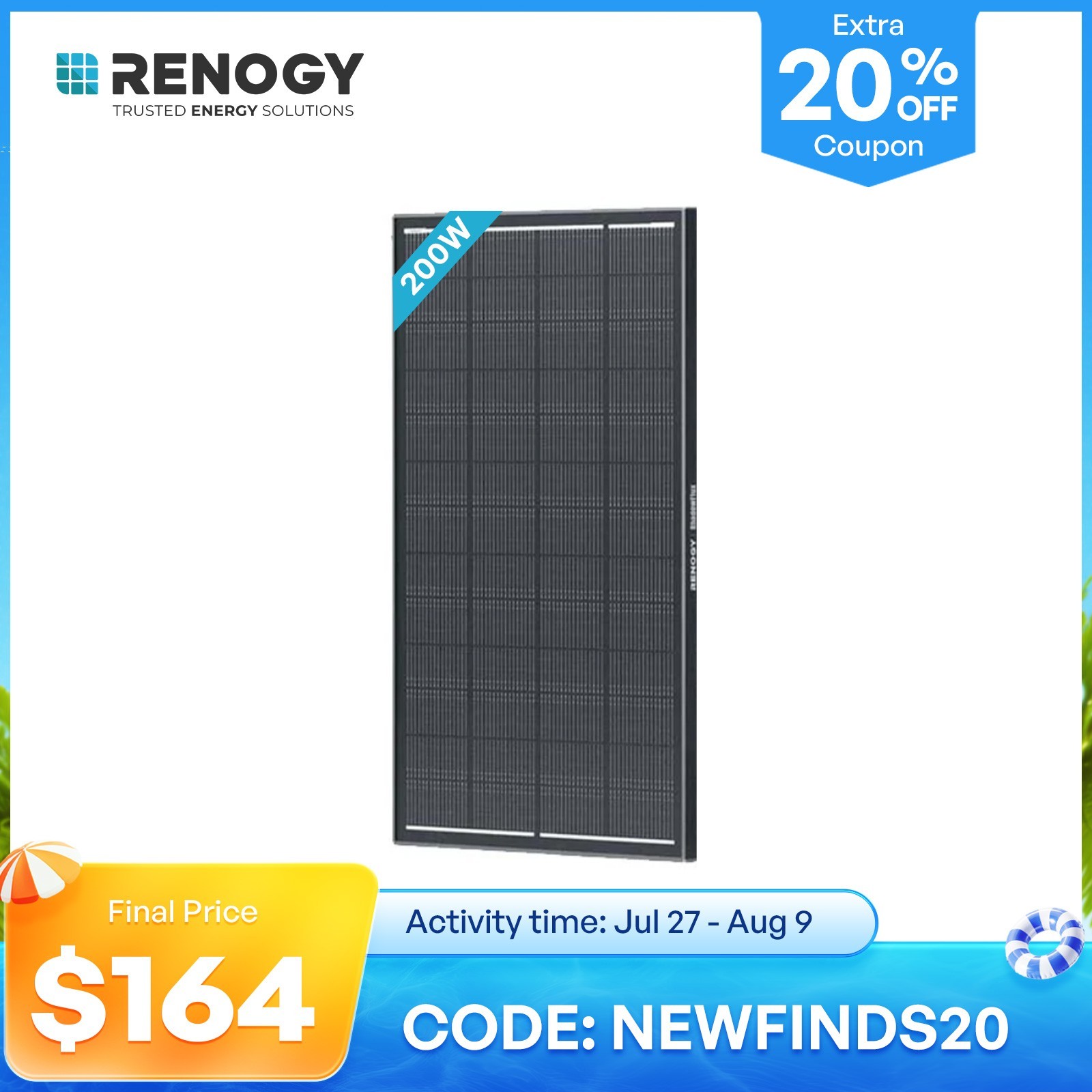 Renogy 200W ShadowFlux Anti-shading N-Type Solar Panel