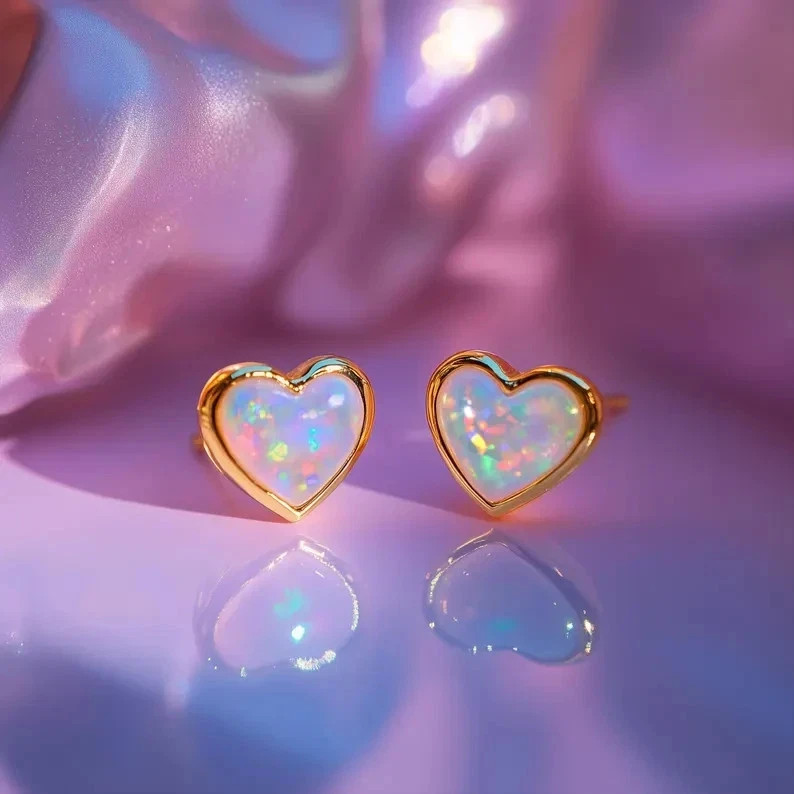 2TCW Heart Cut Lab Created Fire Opal Stud Earrings 14K Yellow Gold Plated