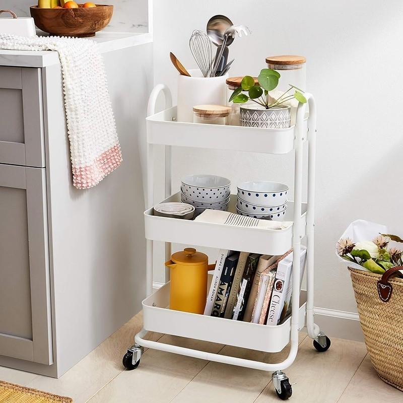 3-Tier Rolling Metal Utility Cart Kitchen Storage W/ Wheels & Push Handle New