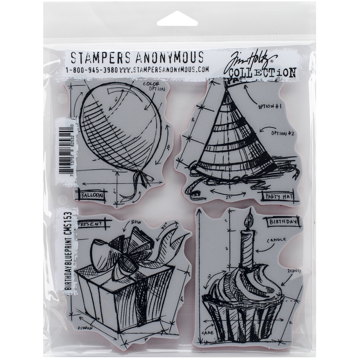 Tim Holtz Cling Stamps 7"X8.5"-Birthday Blueprint (Pack of 1)