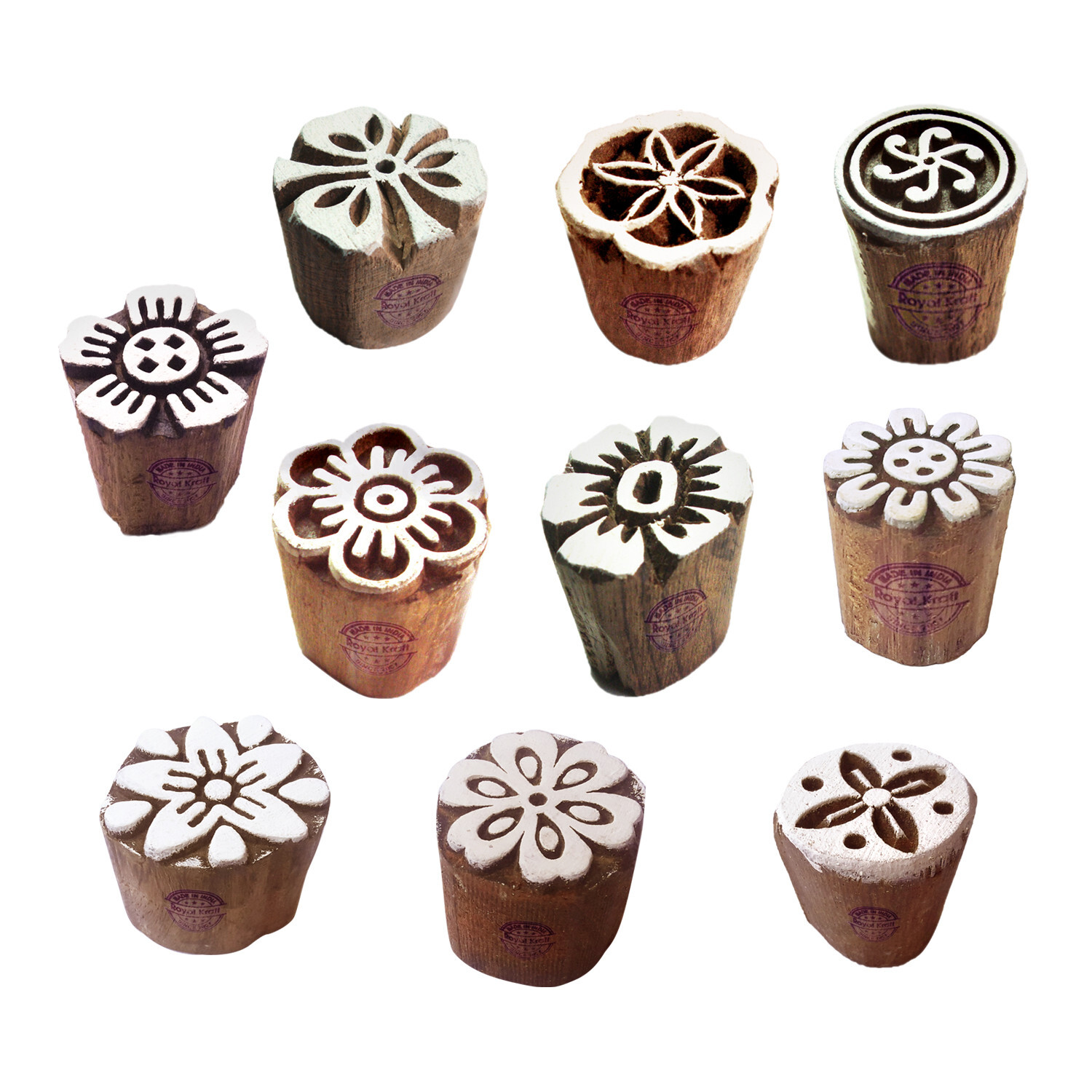Clay Printing Stamps Arty Crafty Small Floral  Wooden Block (Set of 10) Htag2101