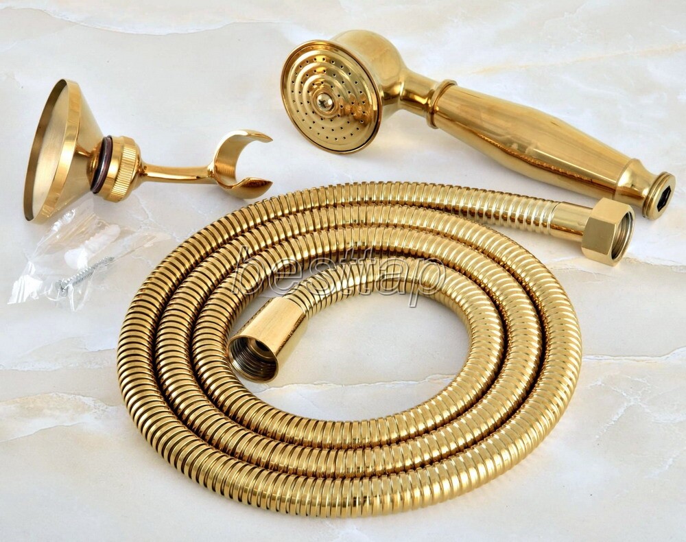 Gold Color Brass Bathroom Hand-held Shower Head Wall Bracket Shower Hose shh044