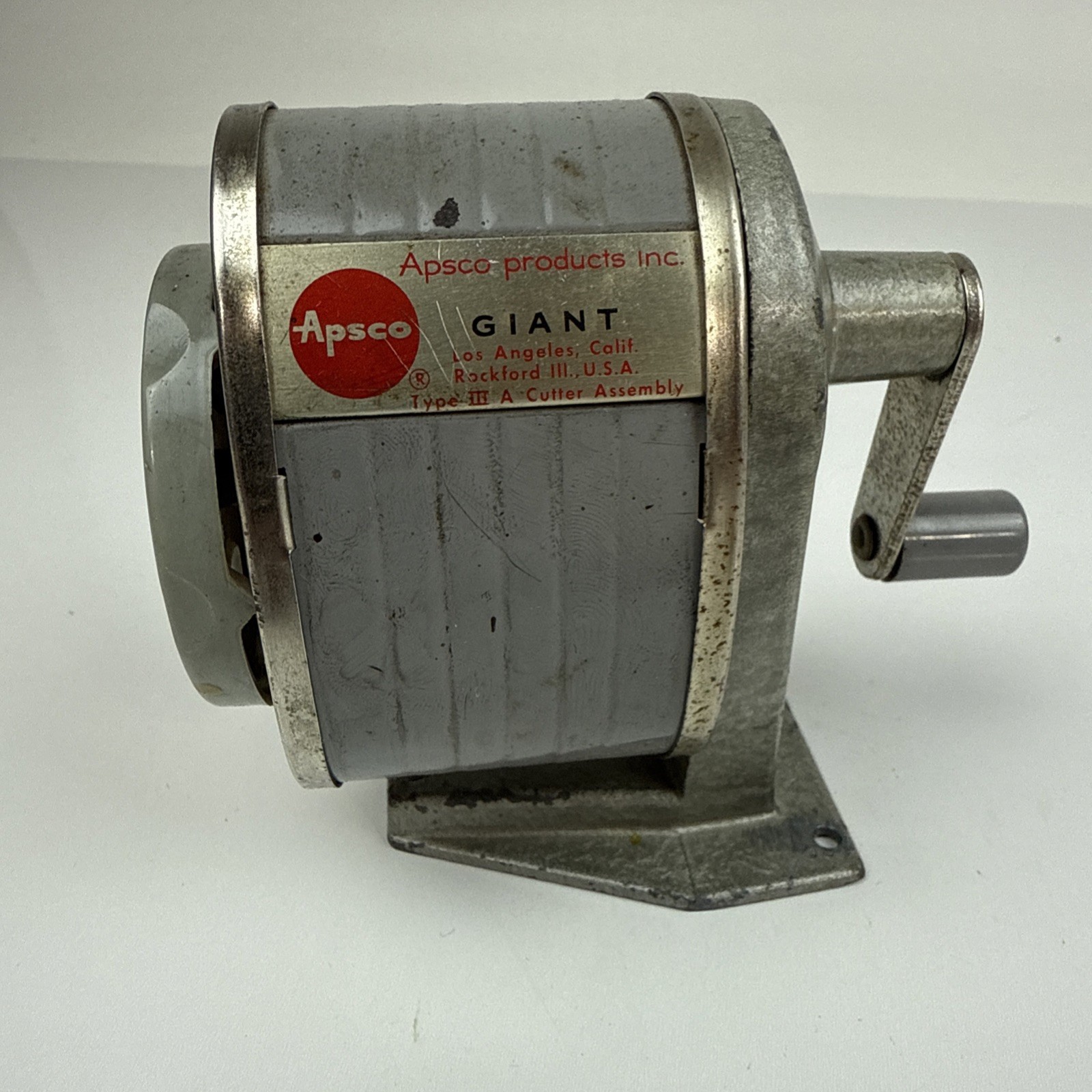 Vtg Pencil Sharpener Apsco Giant Type 3A Hand Crank 6-Hole Wall Desk Mount